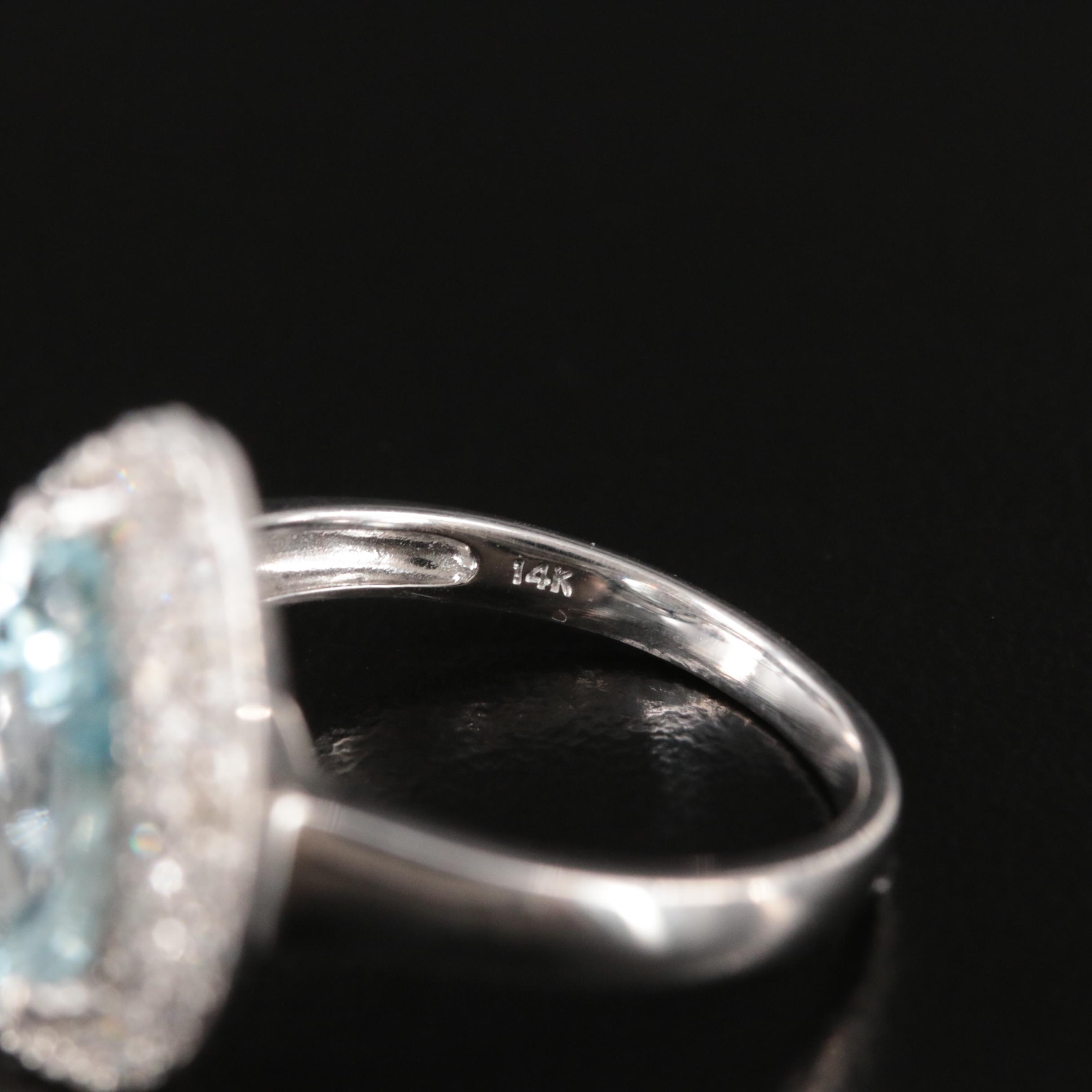 14K 3.29 CT Aquamarine and Diamond Teardrop Ring
