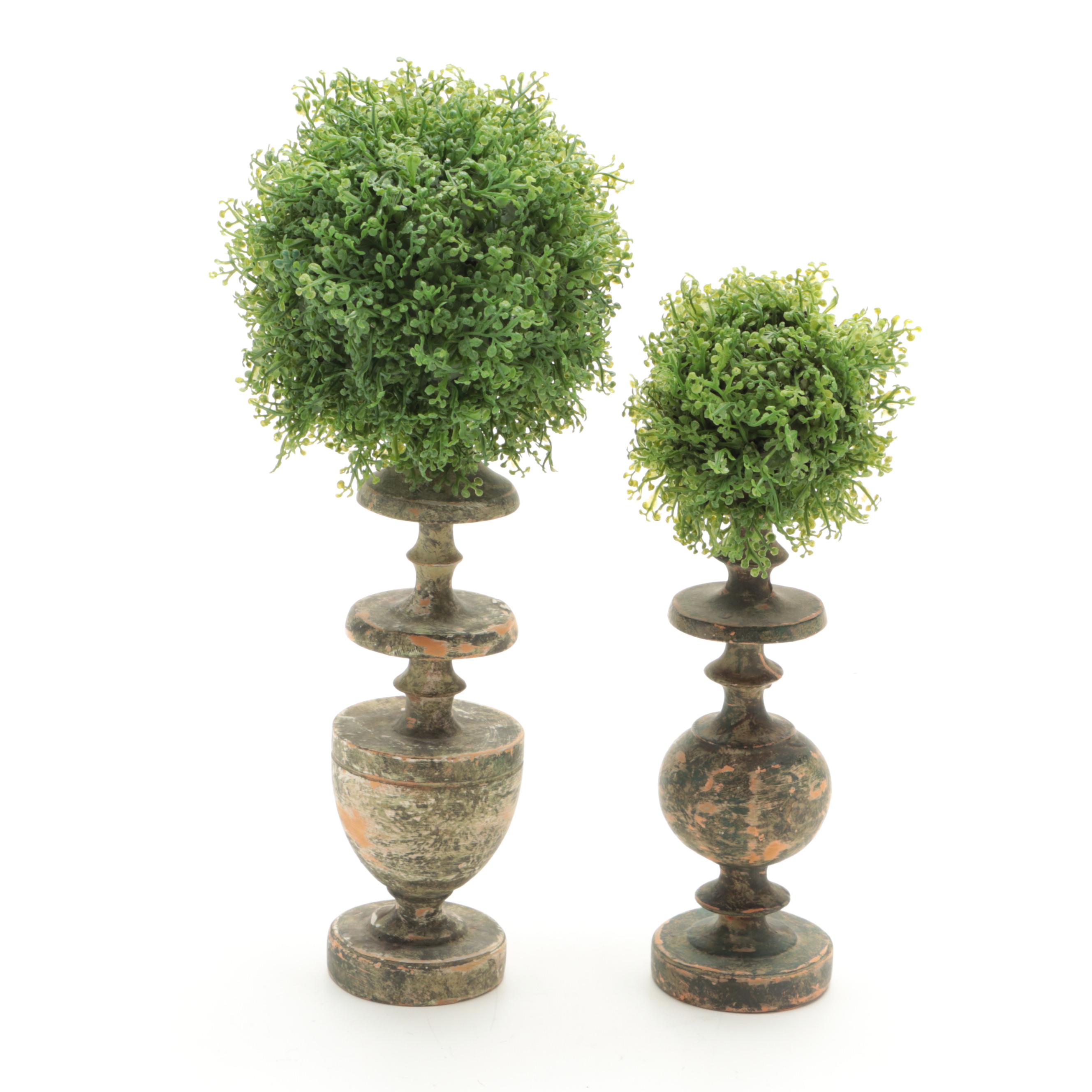 Twig Basket With Faux Amaryllis and Faux Topiaries