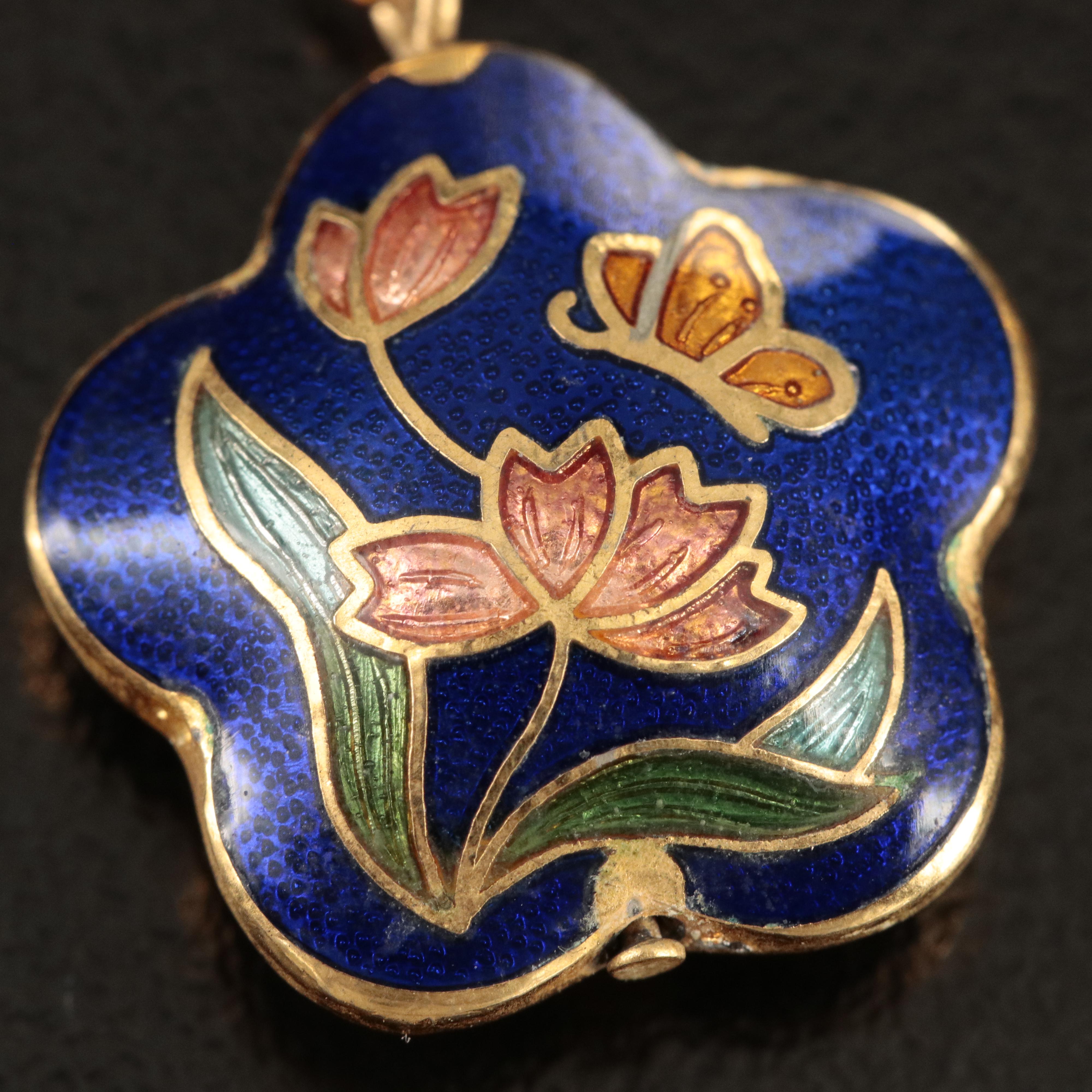 14K Flower and Butterfly Enamel Earrings