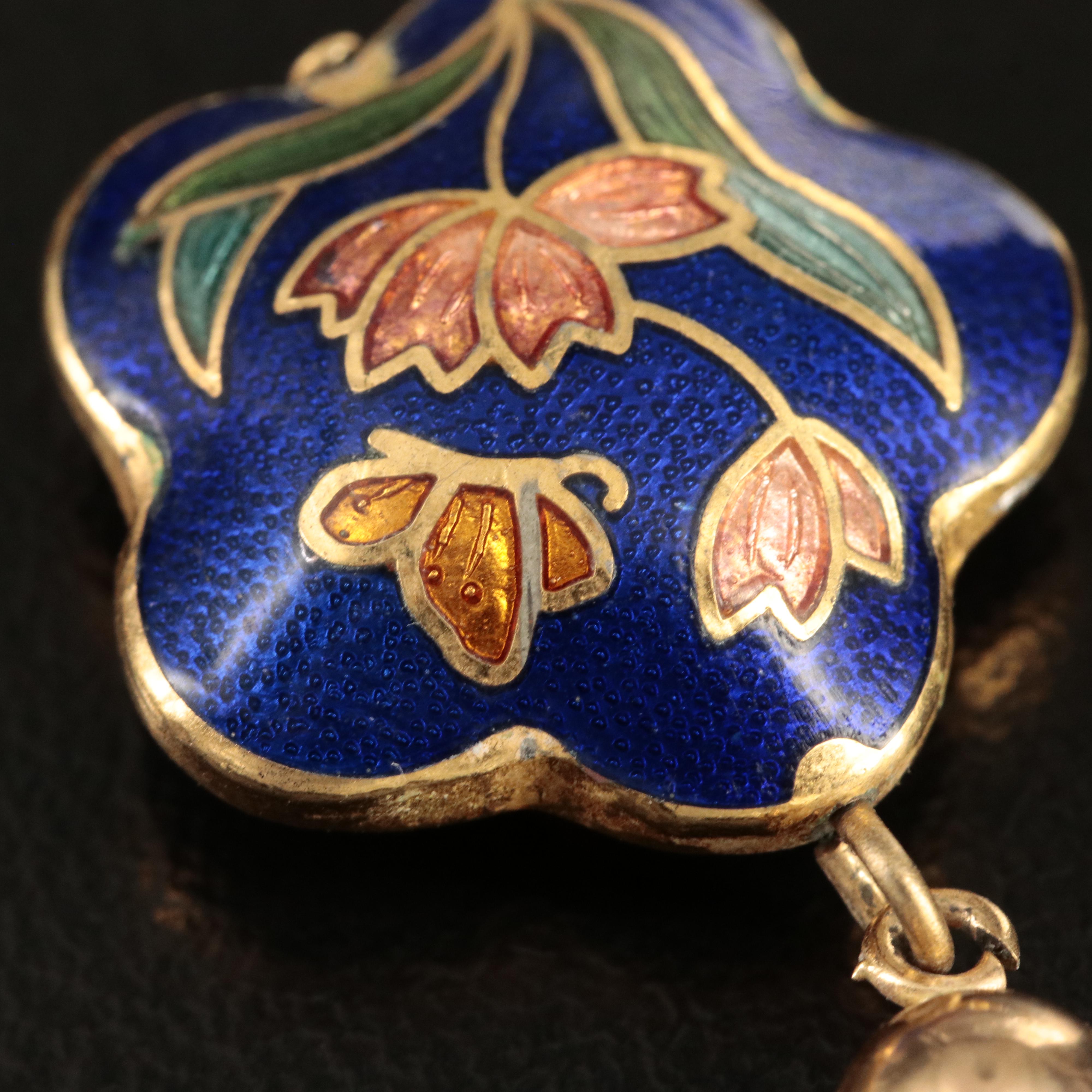 14K Flower and Butterfly Enamel Earrings