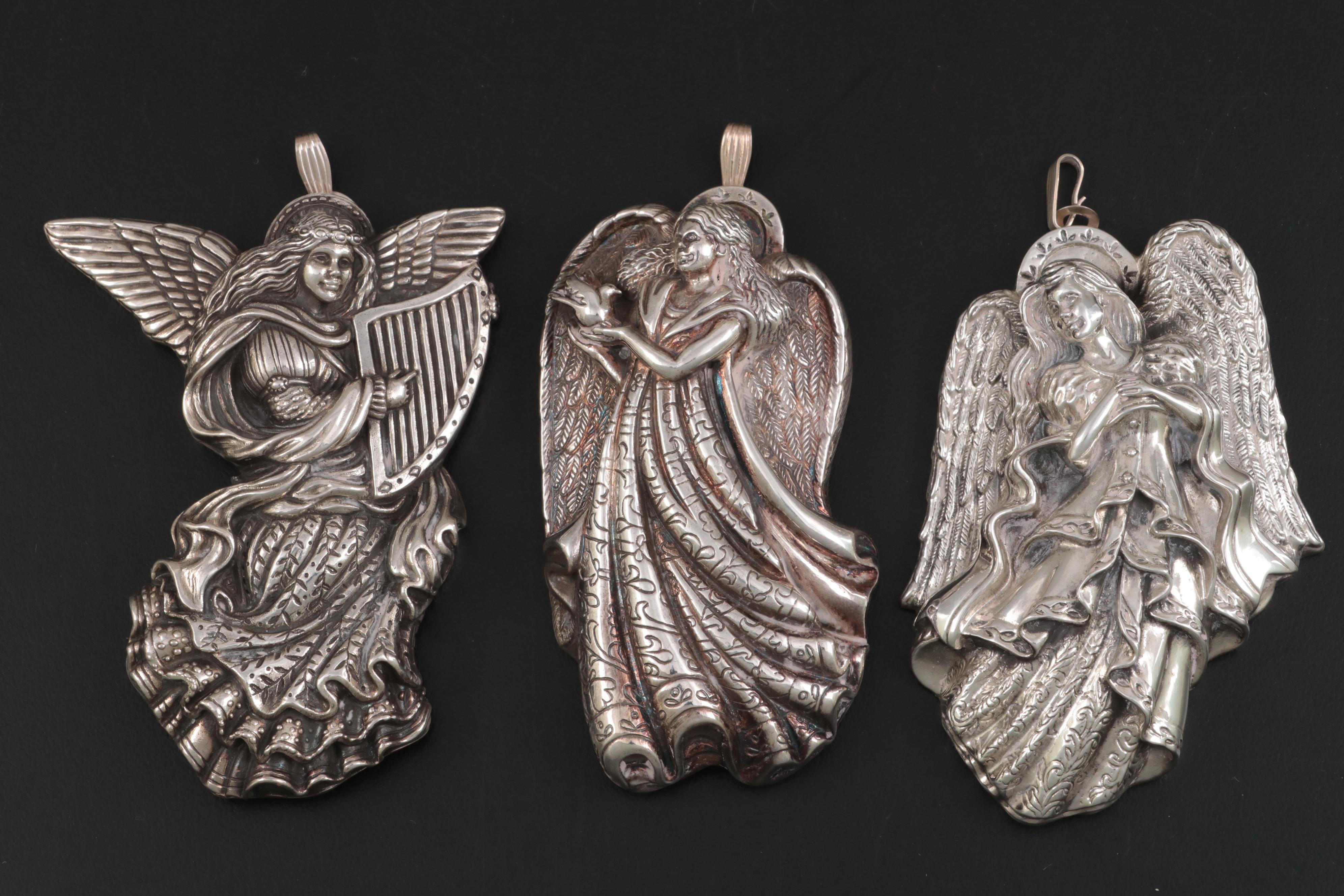 Reed & Barton Sterling Silver "Francis I" Heart and Angel Christmas Ornaments