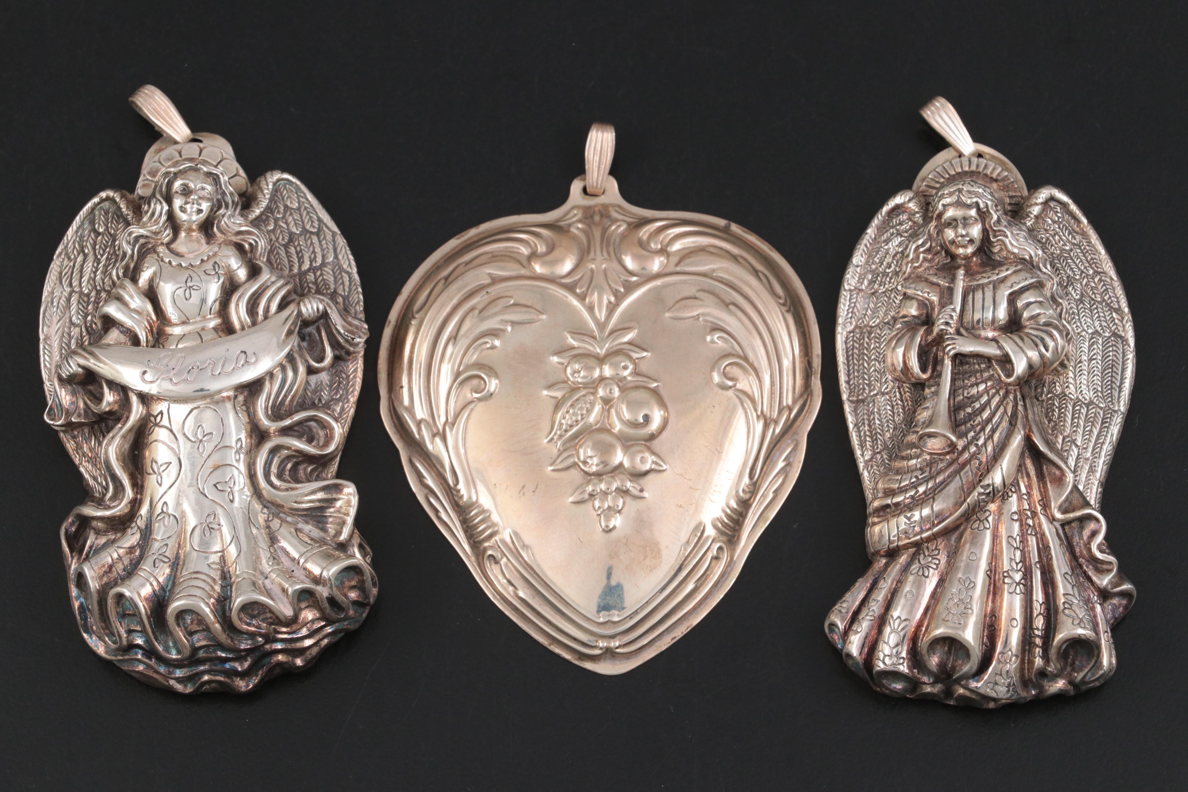 Reed & Barton Sterling Silver "Francis I" Heart and Angel Christmas Ornaments