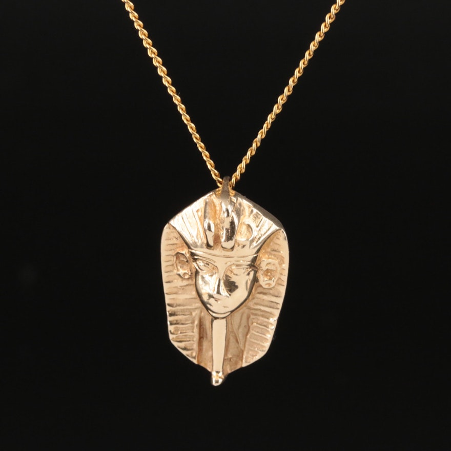 14K Pharoah Tutankhamun Pendant Necklace
