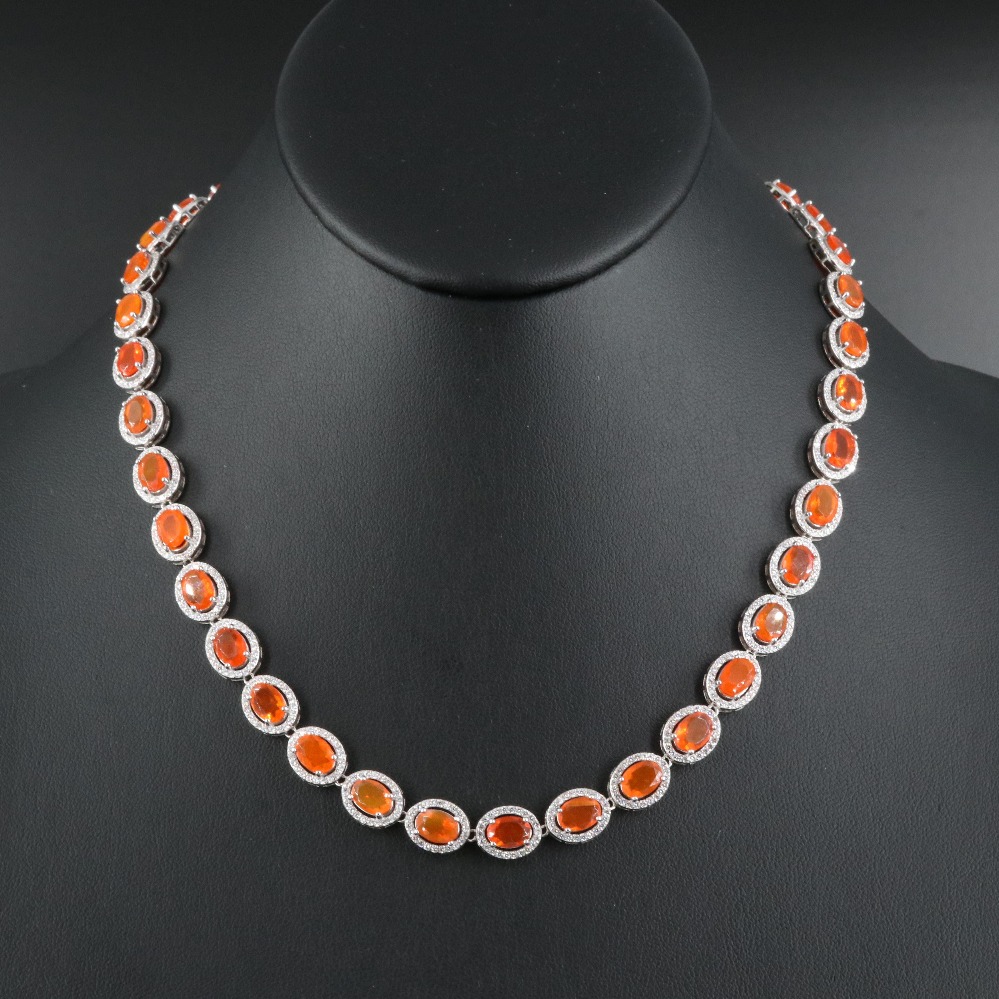 Sterling Fire Opal and Cubic Zirconia Necklace