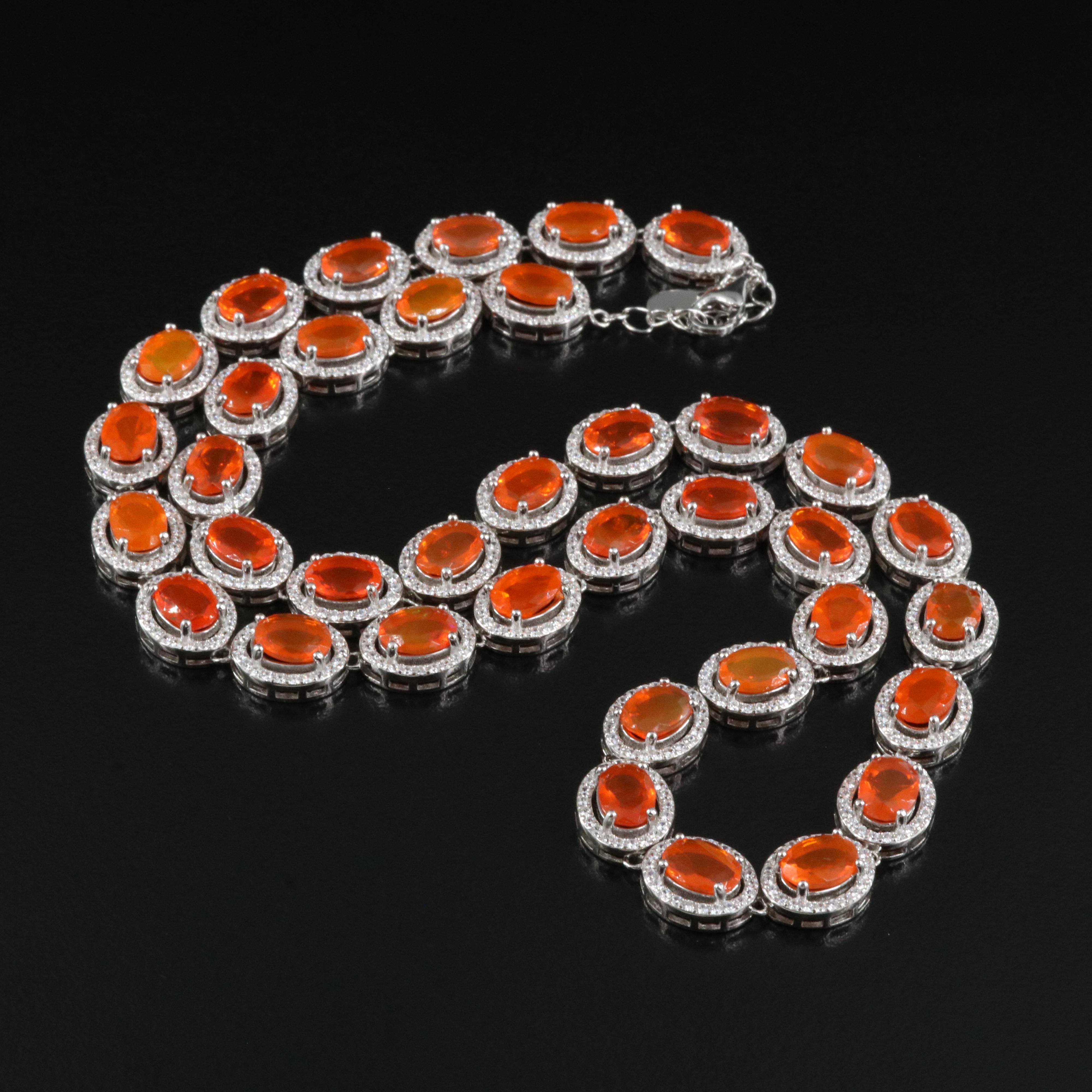 Sterling Fire Opal and Cubic Zirconia Necklace
