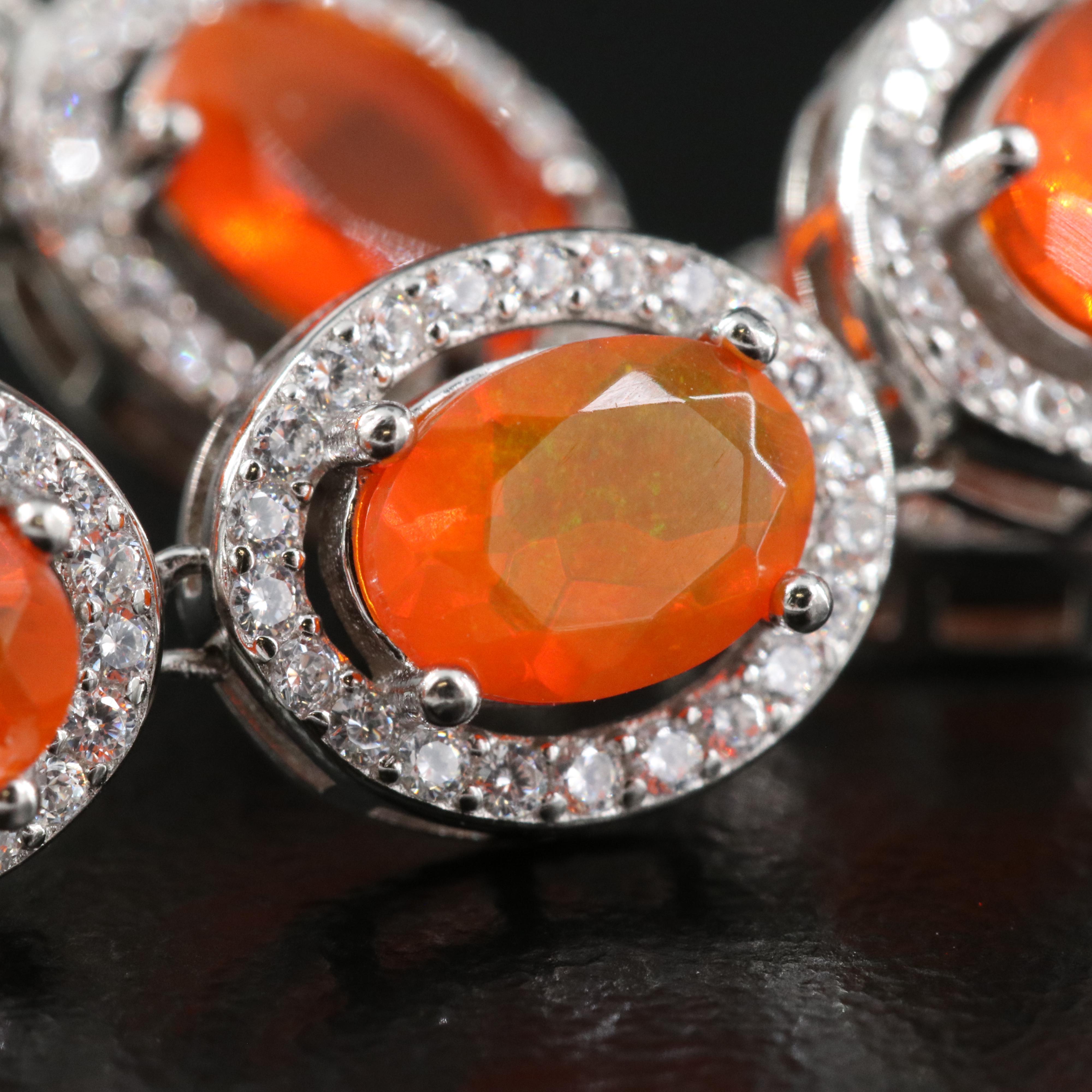 Sterling Fire Opal and Cubic Zirconia Necklace