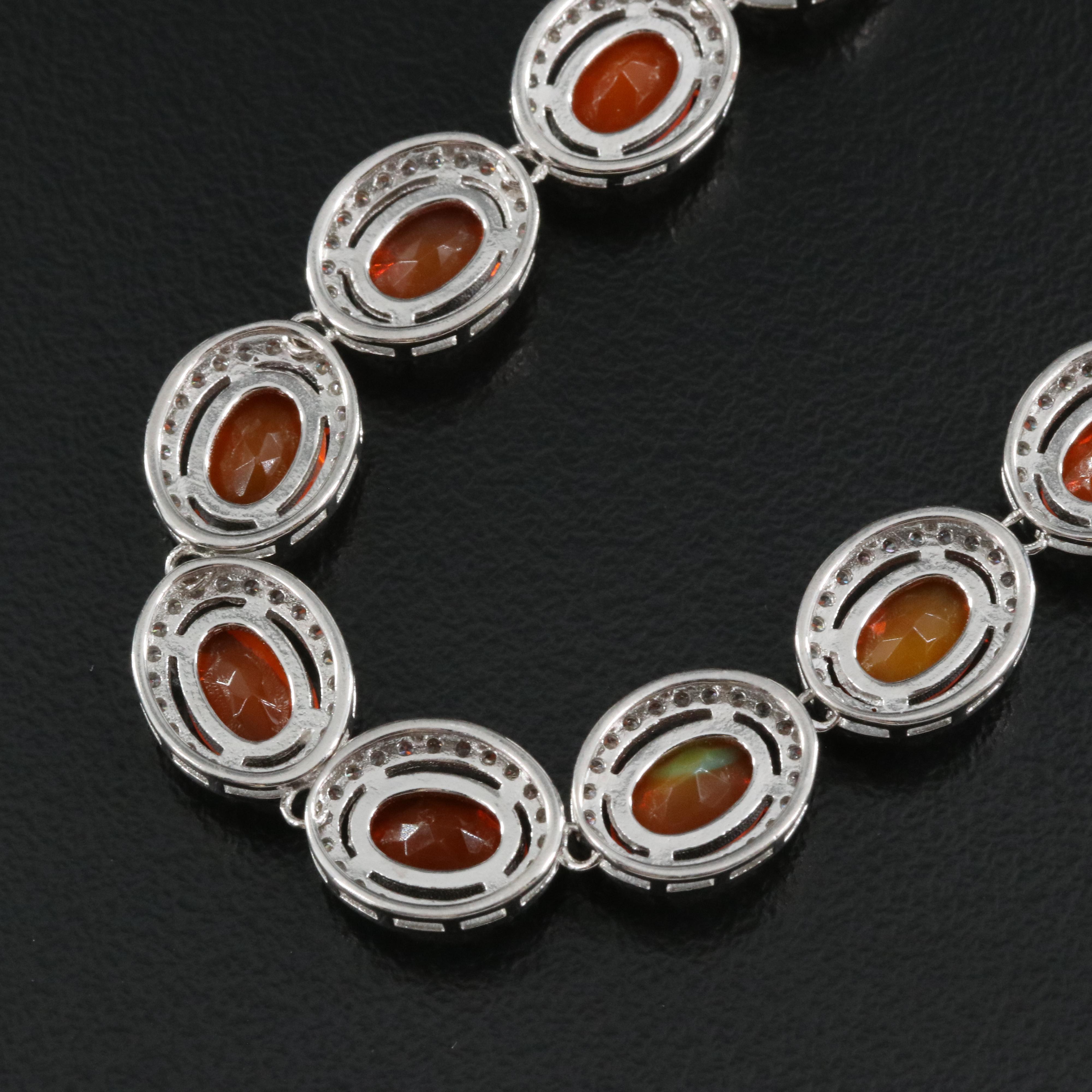 Sterling Fire Opal and Cubic Zirconia Necklace