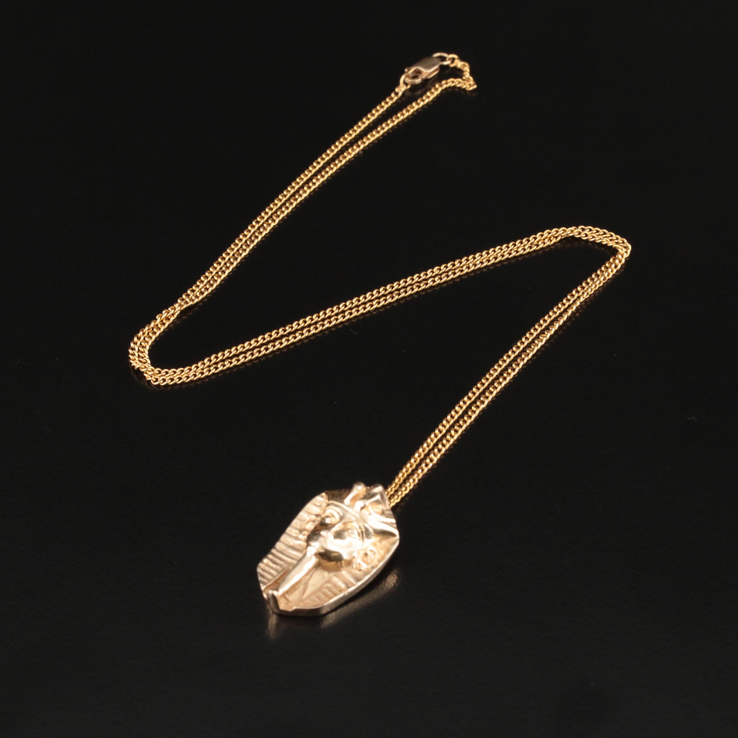 14K Pharoah Tutankhamun Pendant Necklace