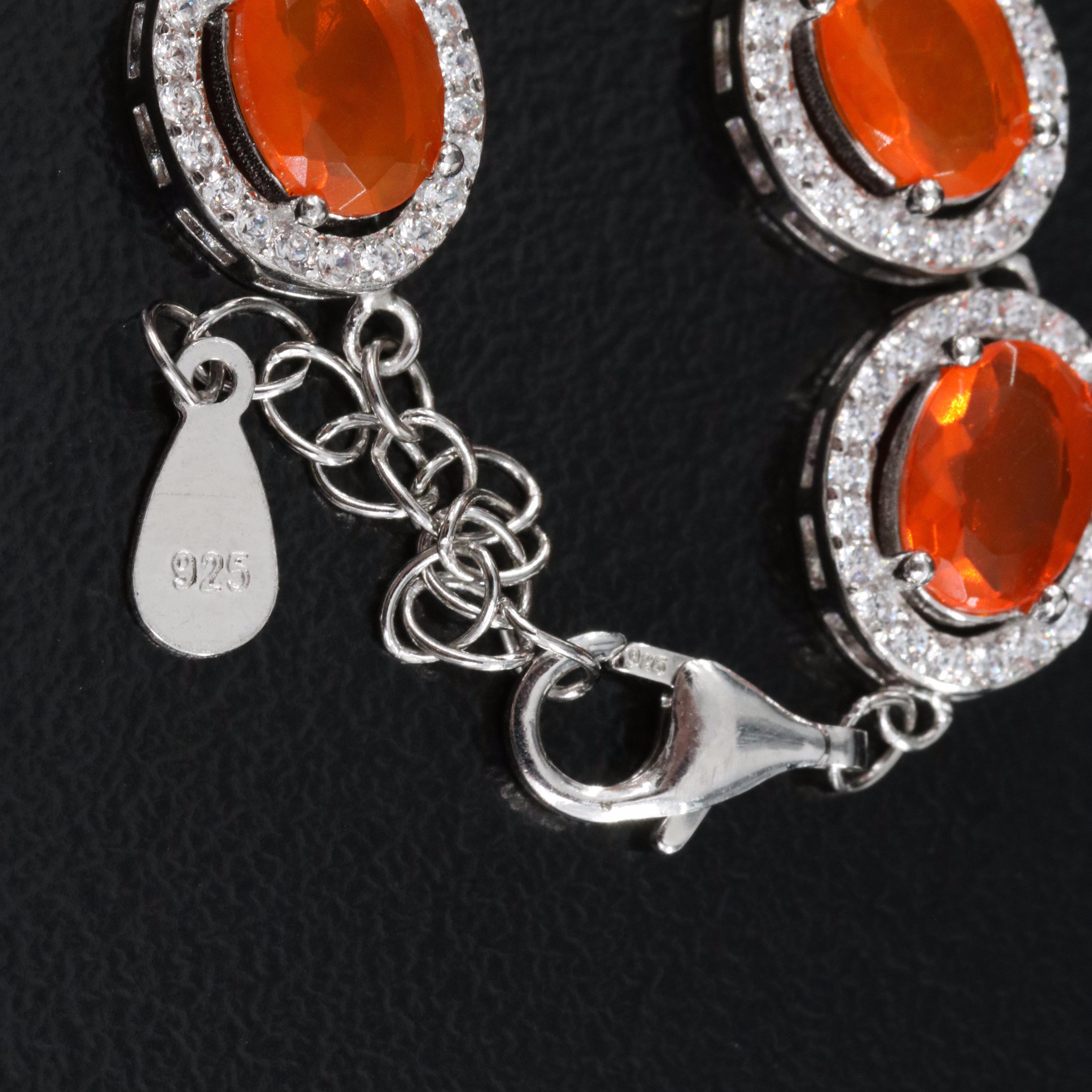 Sterling Fire Opal and Cubic Zirconia Necklace