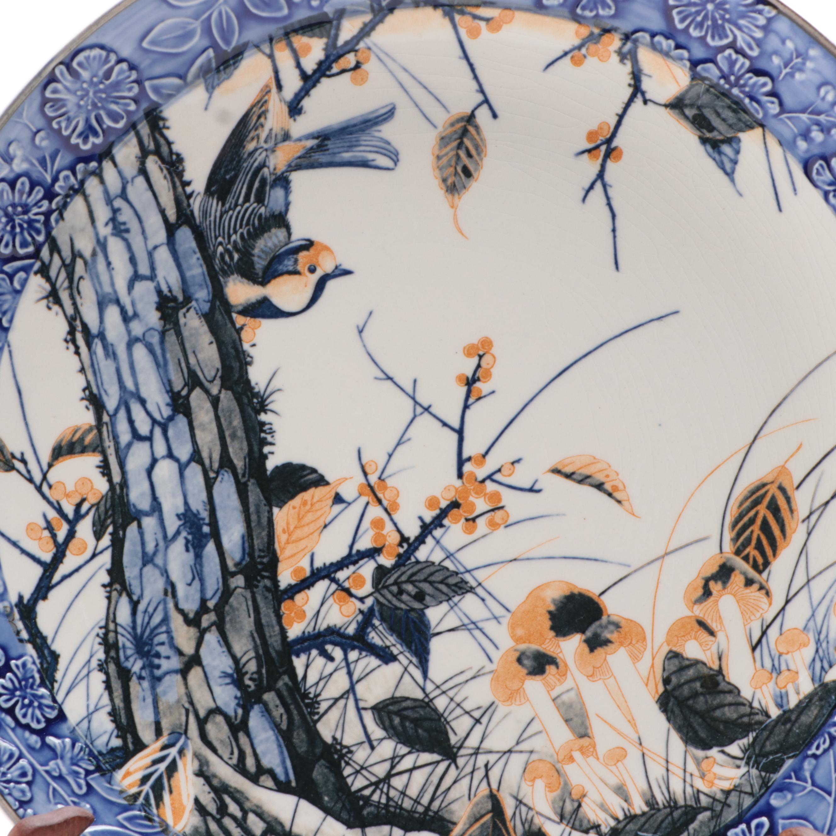 Hammersmith Farm Bird-Themed Ceramic Plate with Stand, Late 20th Century