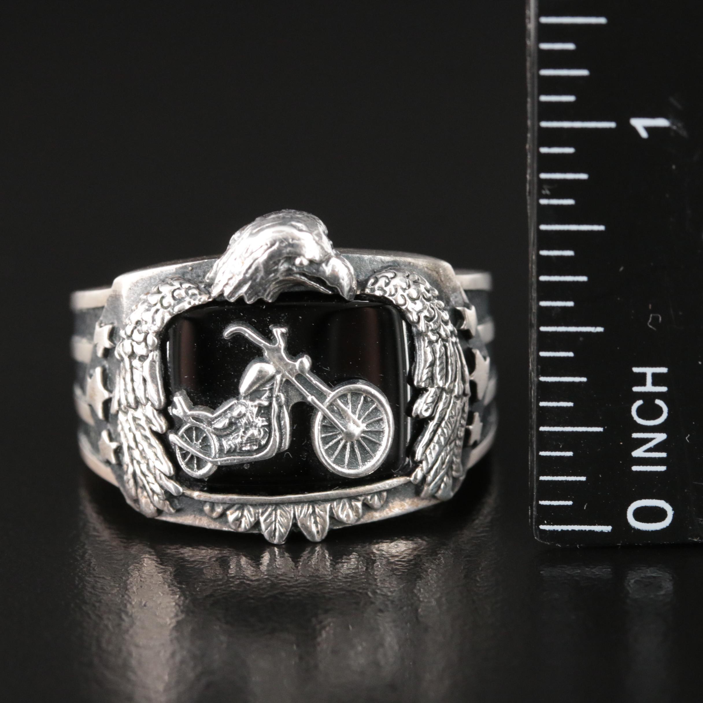 Sterling "Ride Hard, Live Free" Motorcycle Ring by Bradford Gold Exchange