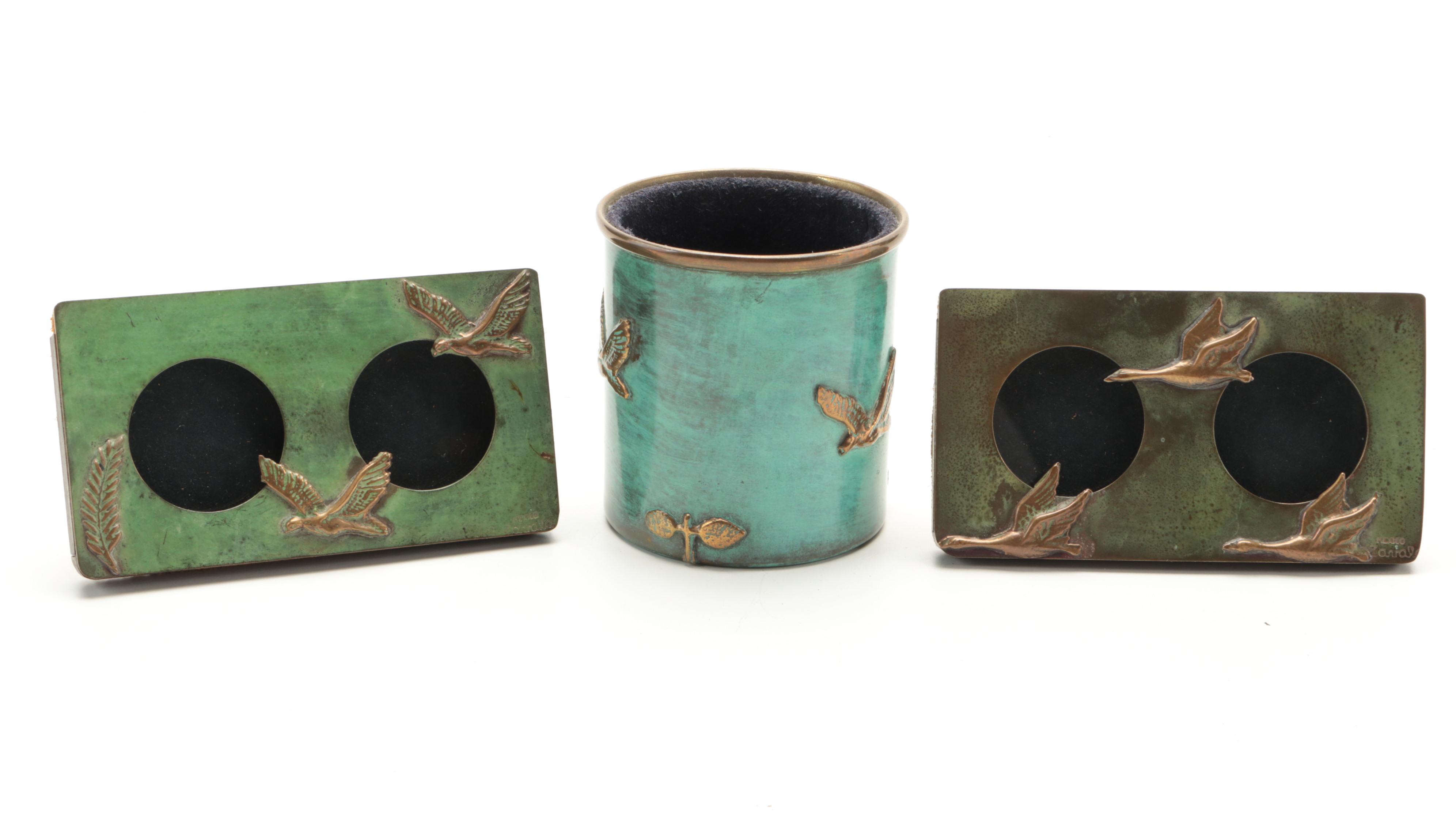 Wood and Metal Cow Figurines with Boxes and Other Décor