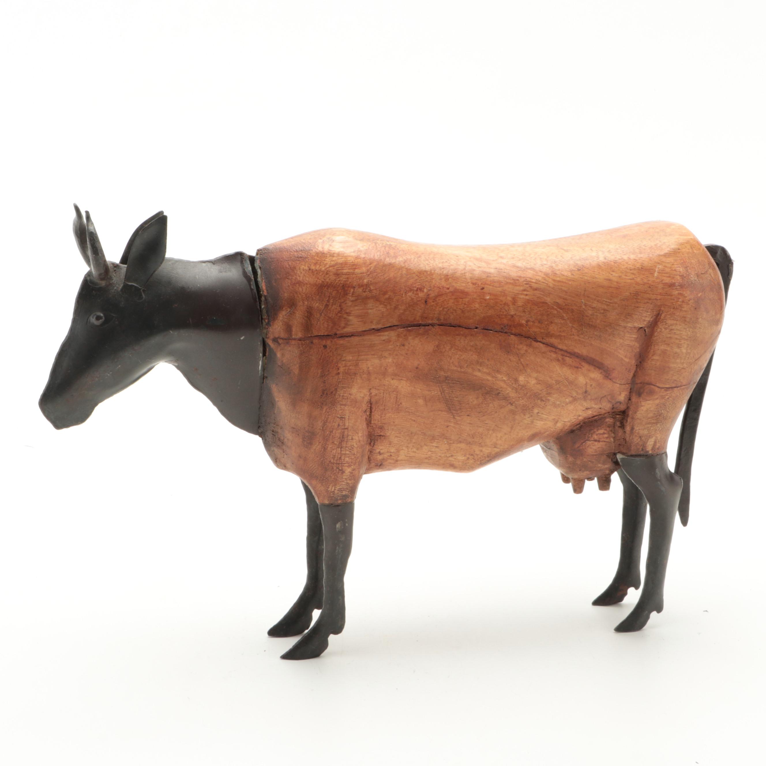 Wood and Metal Cow Figurines with Boxes and Other Décor