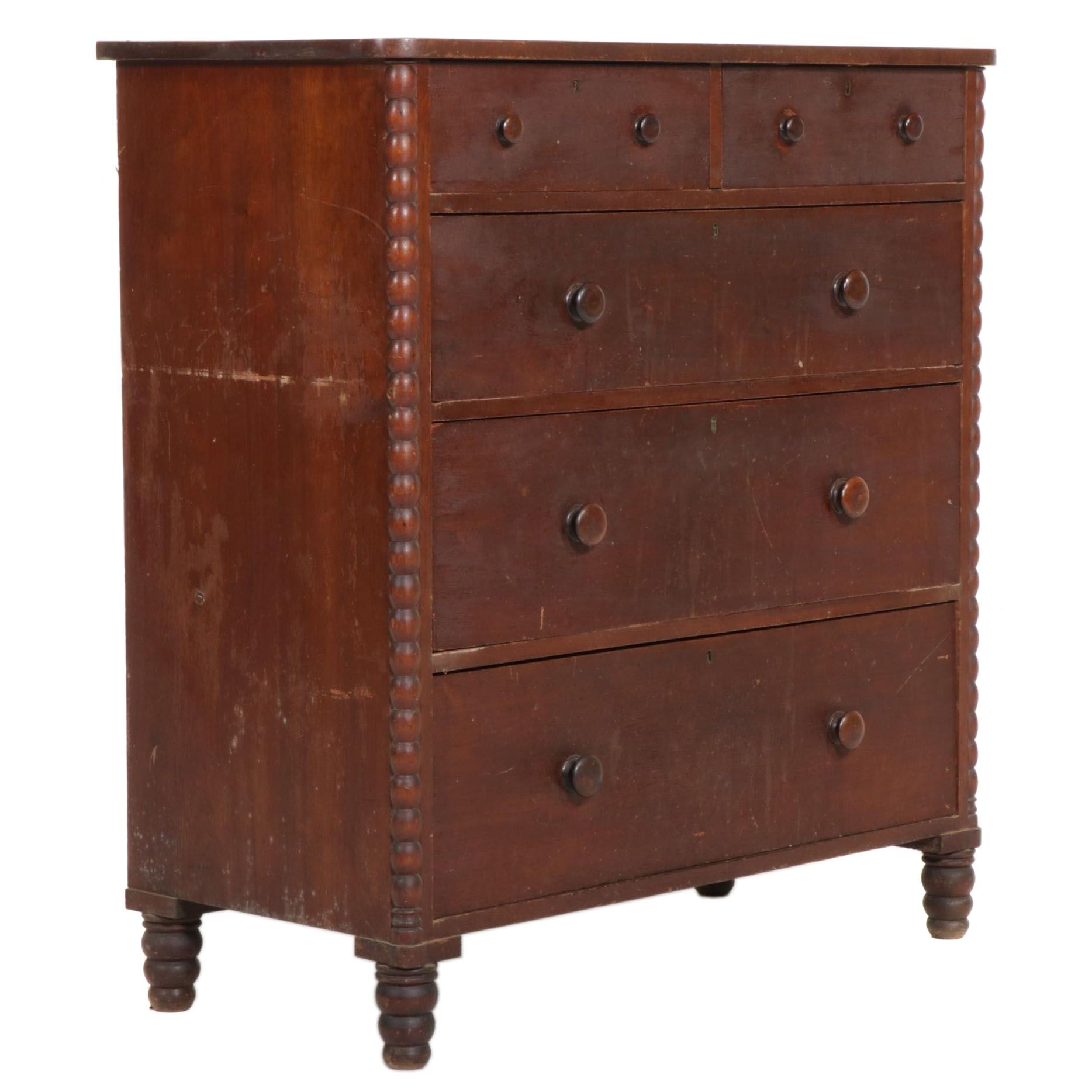 Empire Style Walnut Chest of Drawers, Late 19th to Early 20th Century