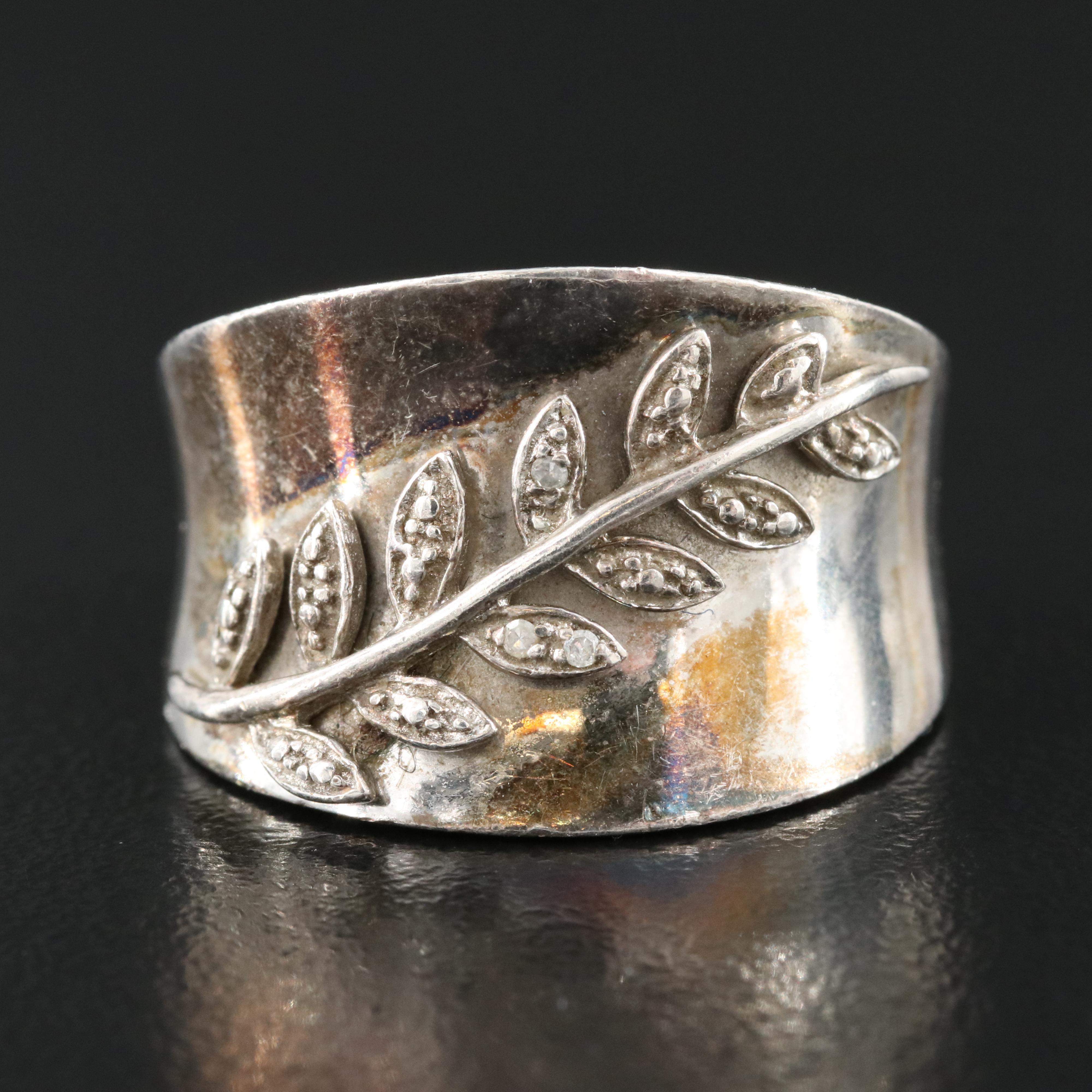 Sterling Diamond Foliate Saddle Ring