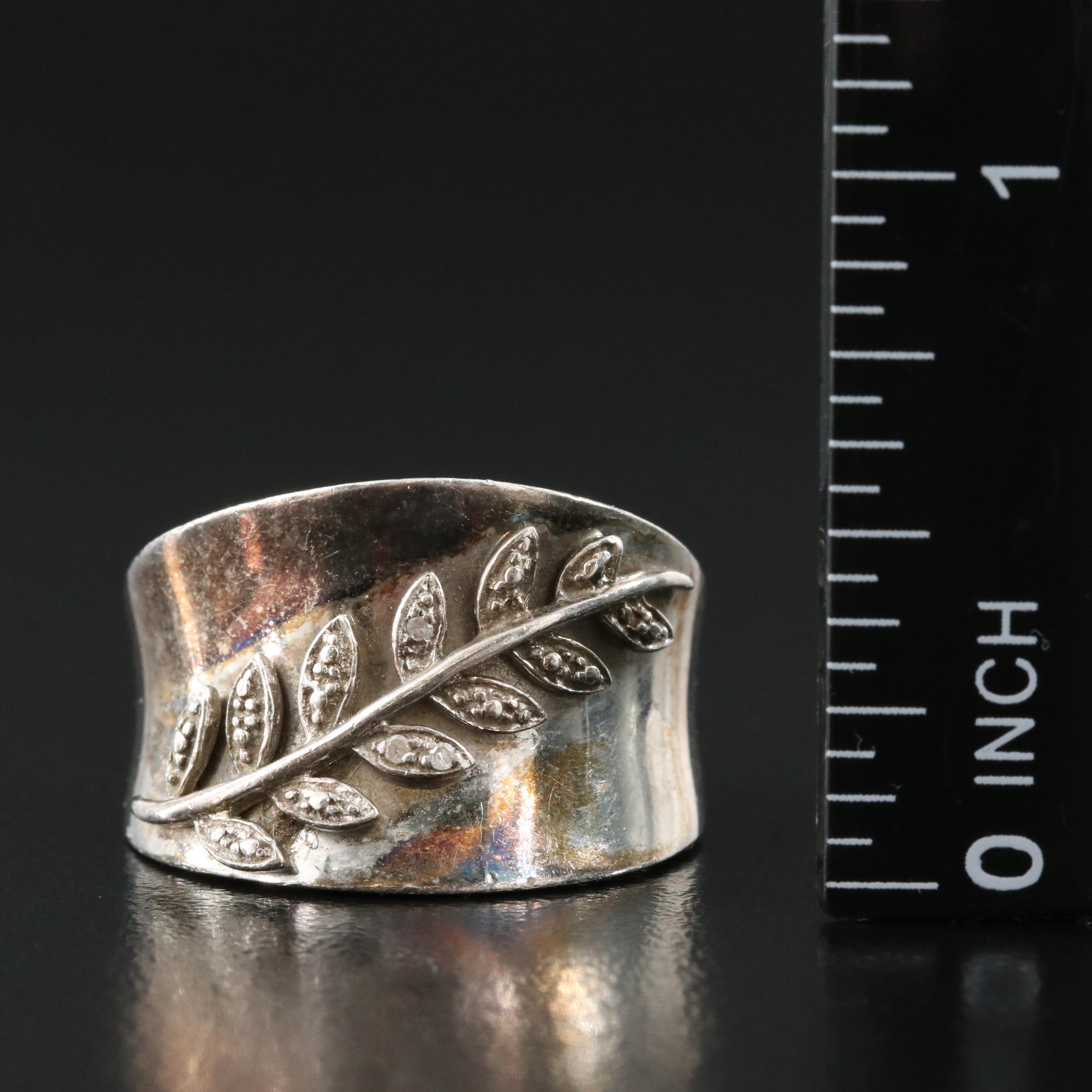 Sterling Diamond Foliate Saddle Ring