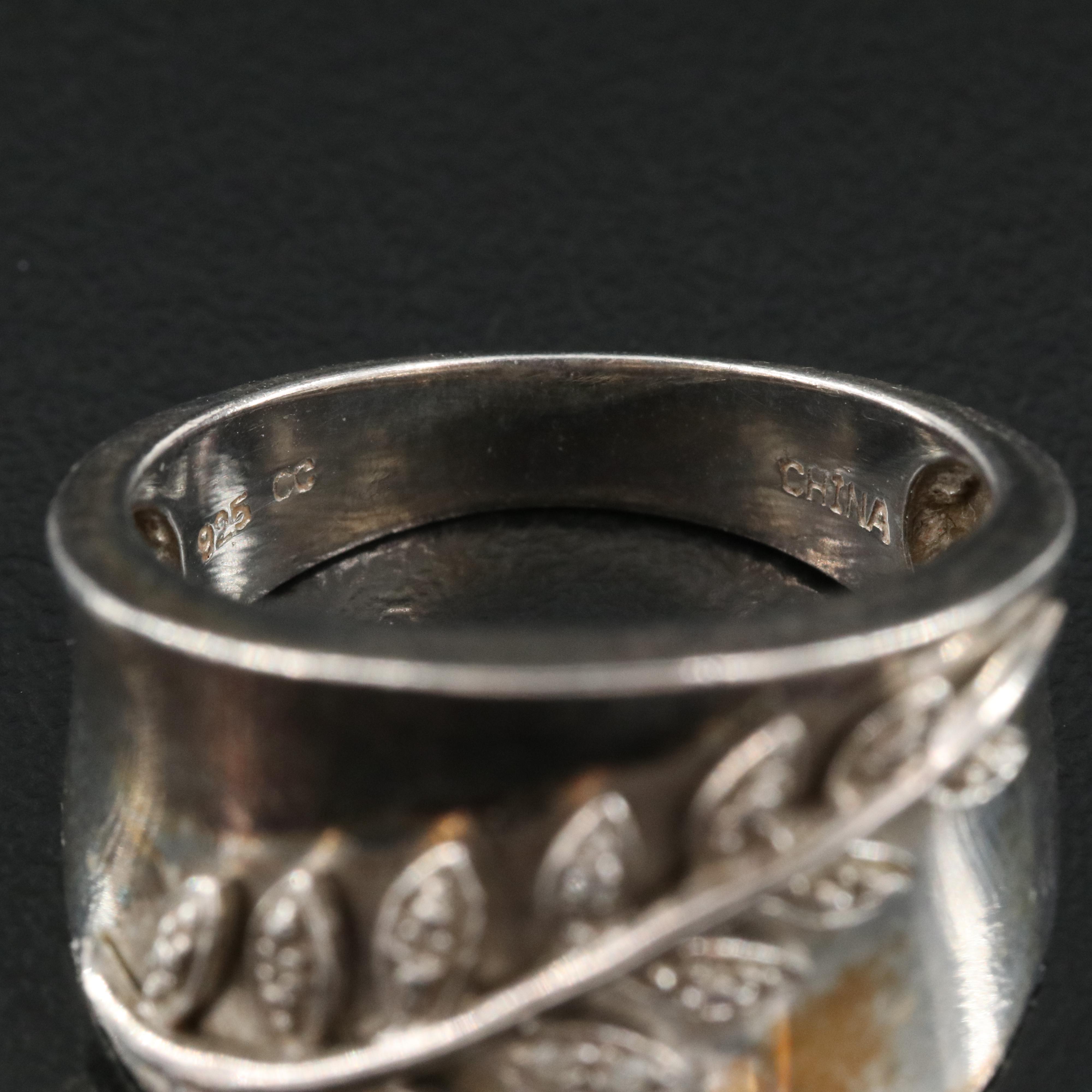 Sterling Diamond Foliate Saddle Ring