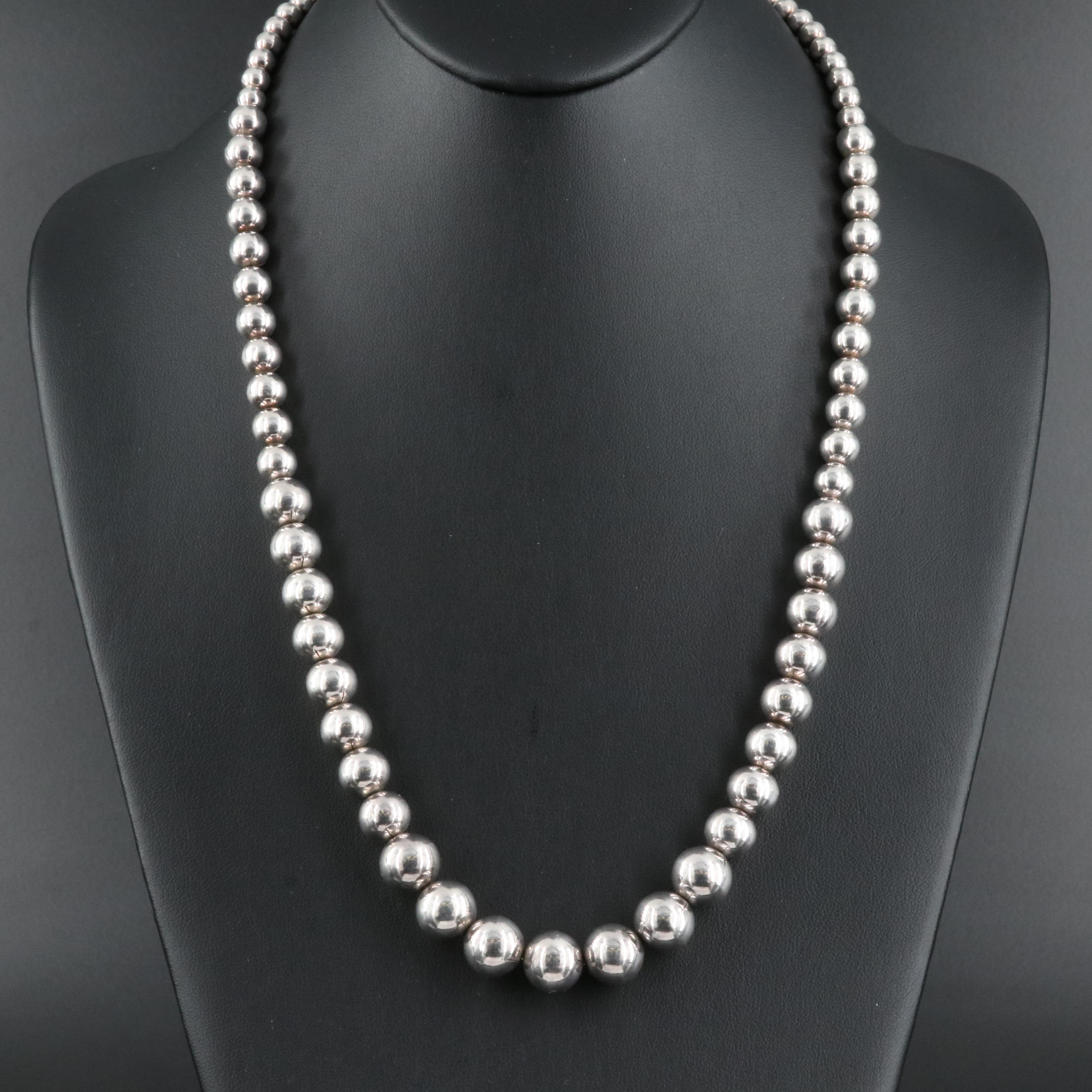 Italian Sterling Graduated Beaded Necklace