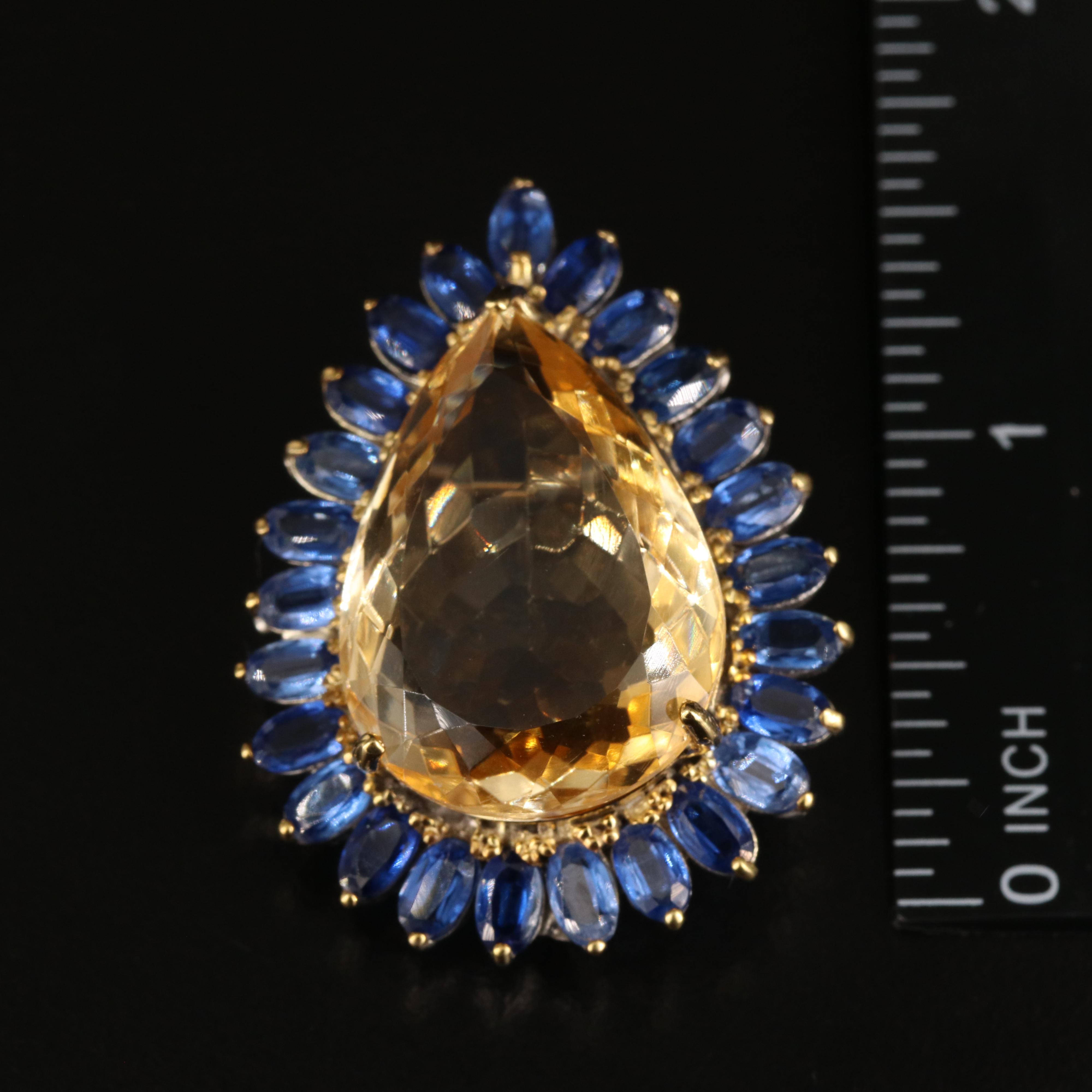 Sterling Citrine and Kyanite Teardrop Brooch