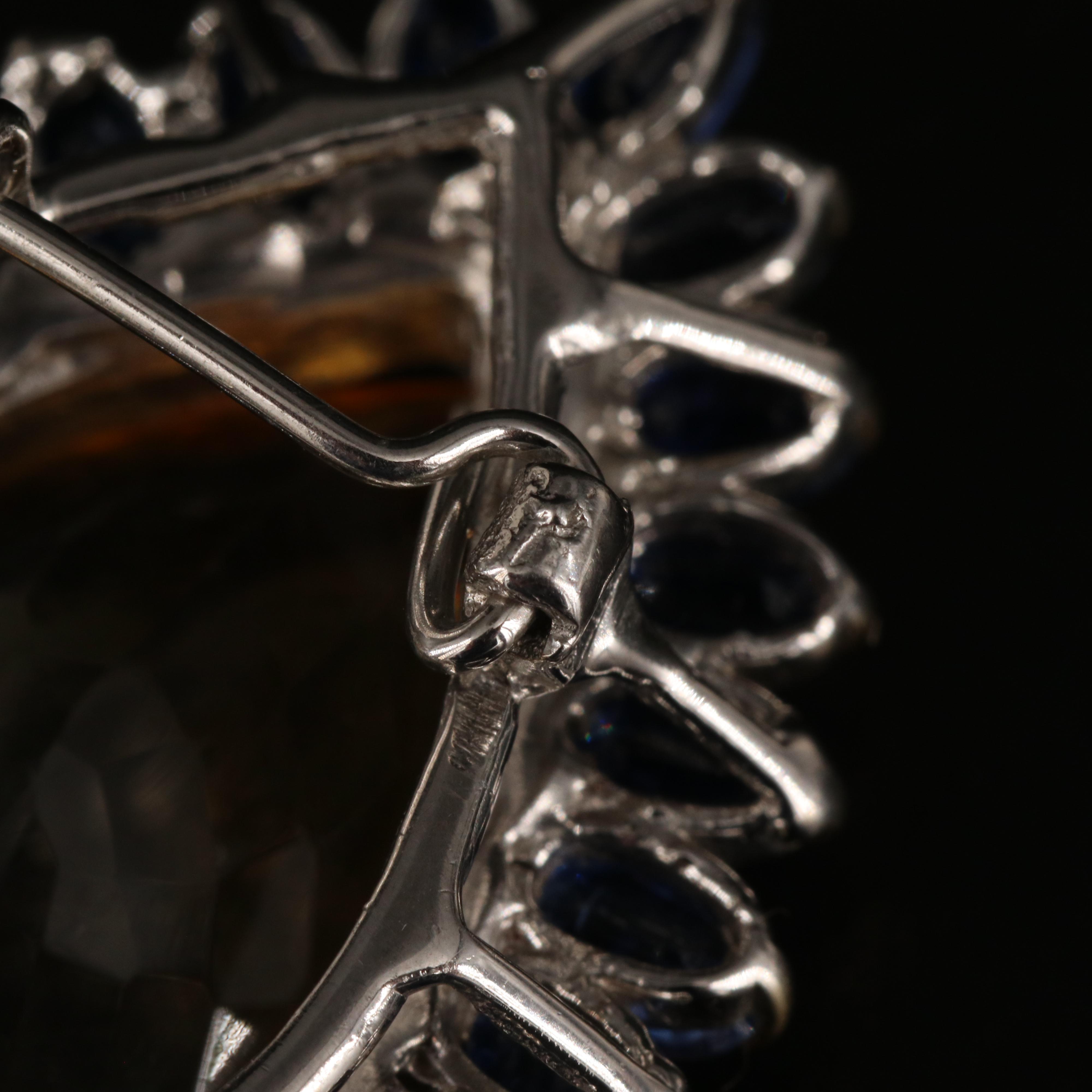 Sterling Citrine and Kyanite Teardrop Brooch