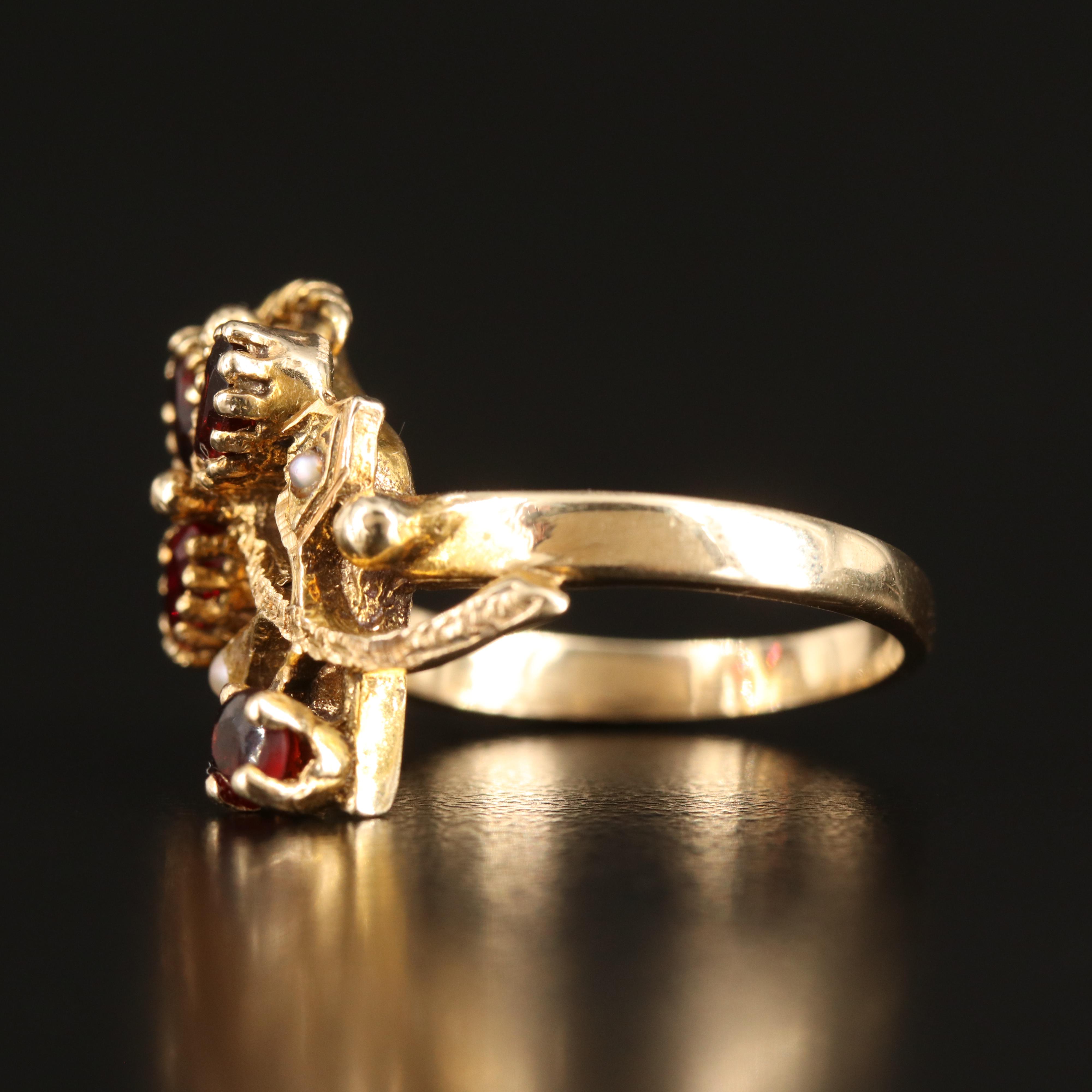 Vintage 14K Garnet, Ruby and Seed Pearl Spray Ring