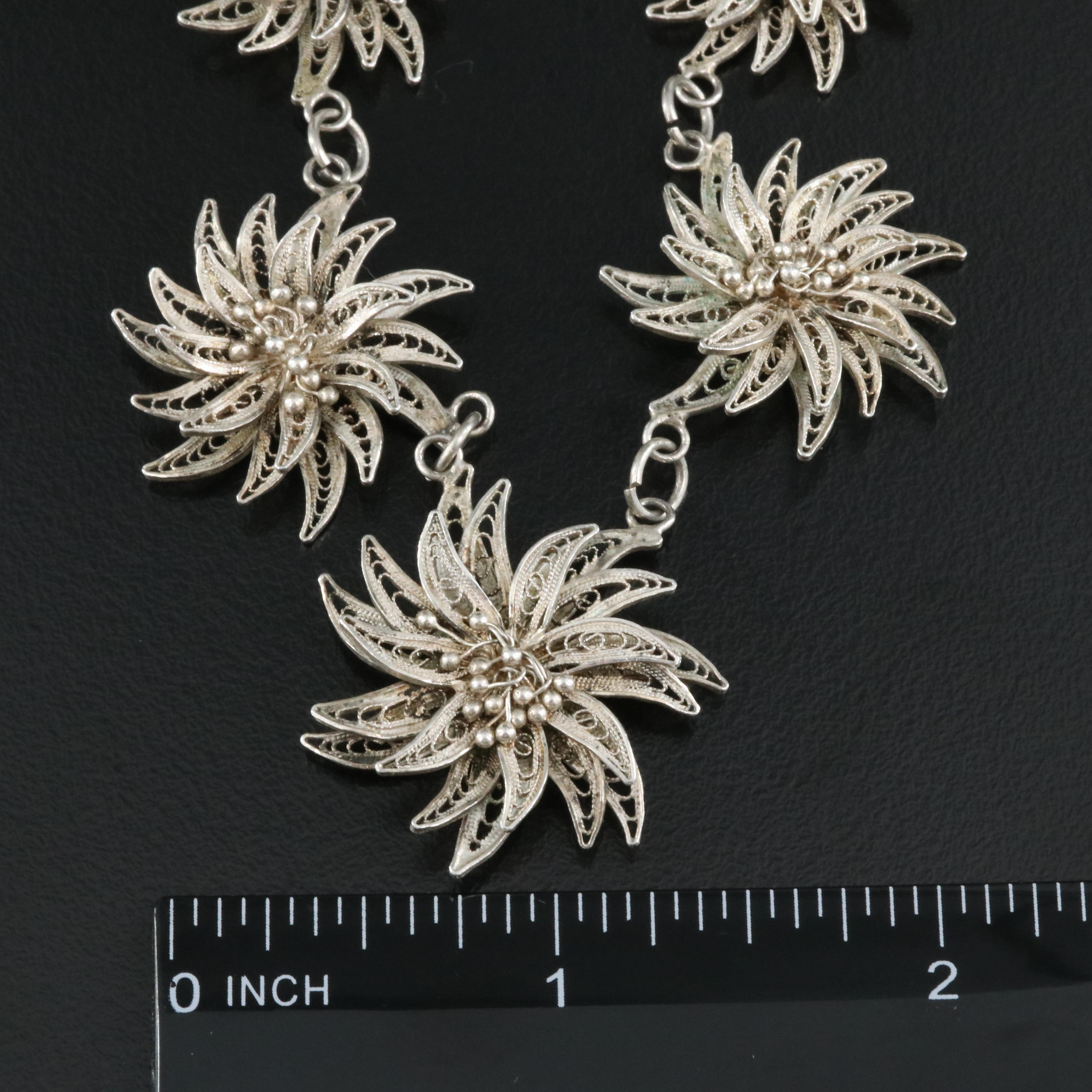 Fine Silver and Sterling Filigree Flower Necklace