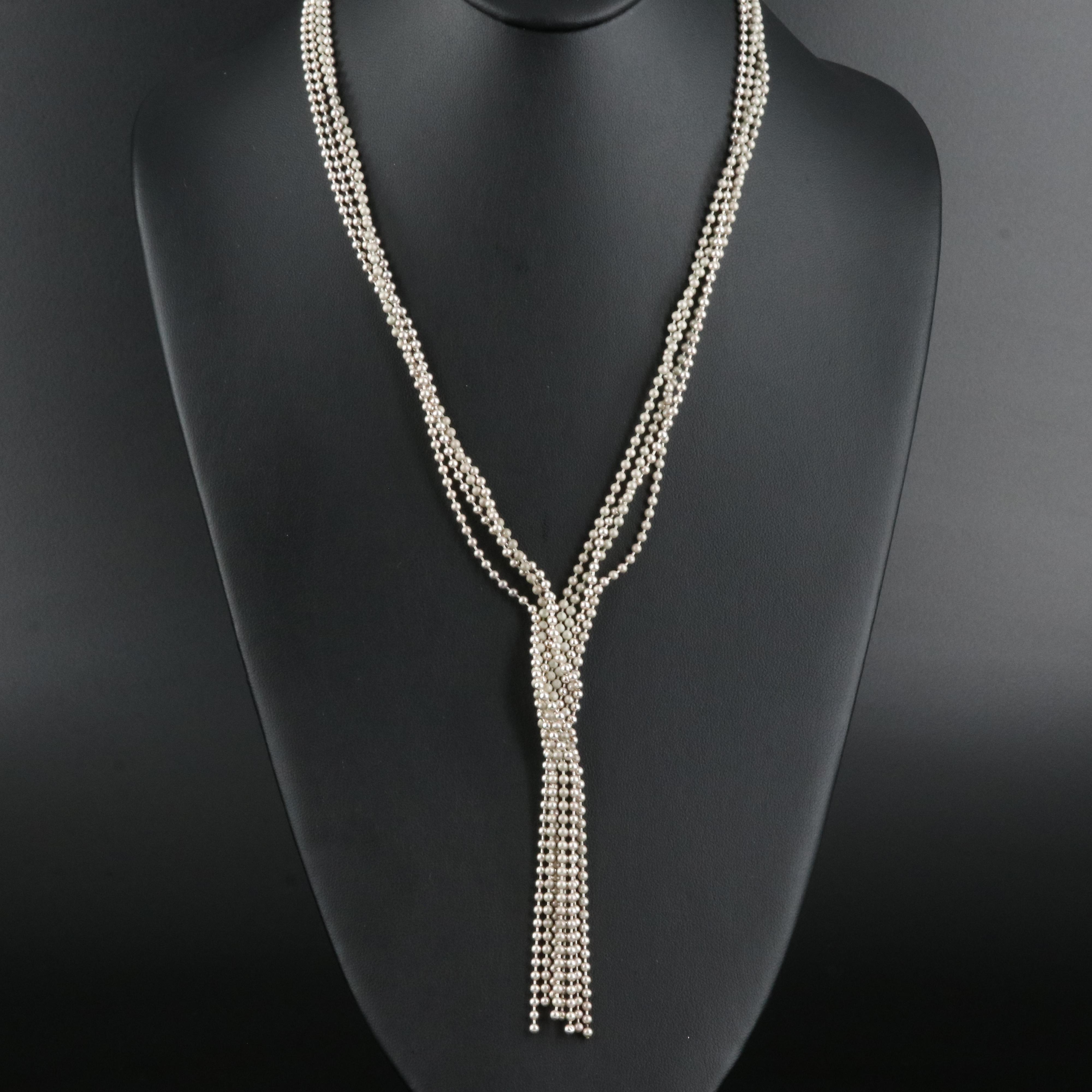 Sterling Beaded Tassel Necklace