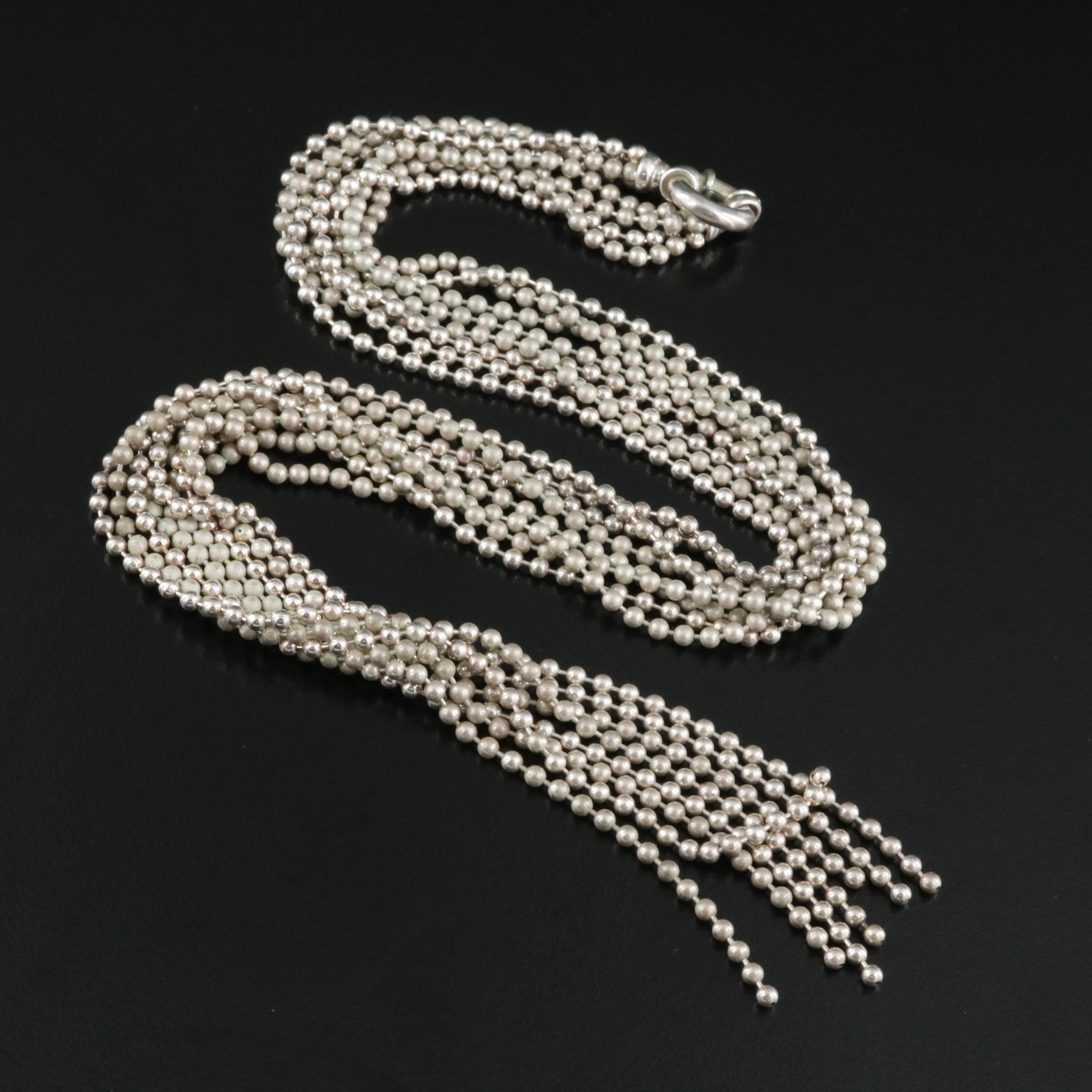 Sterling Beaded Tassel Necklace