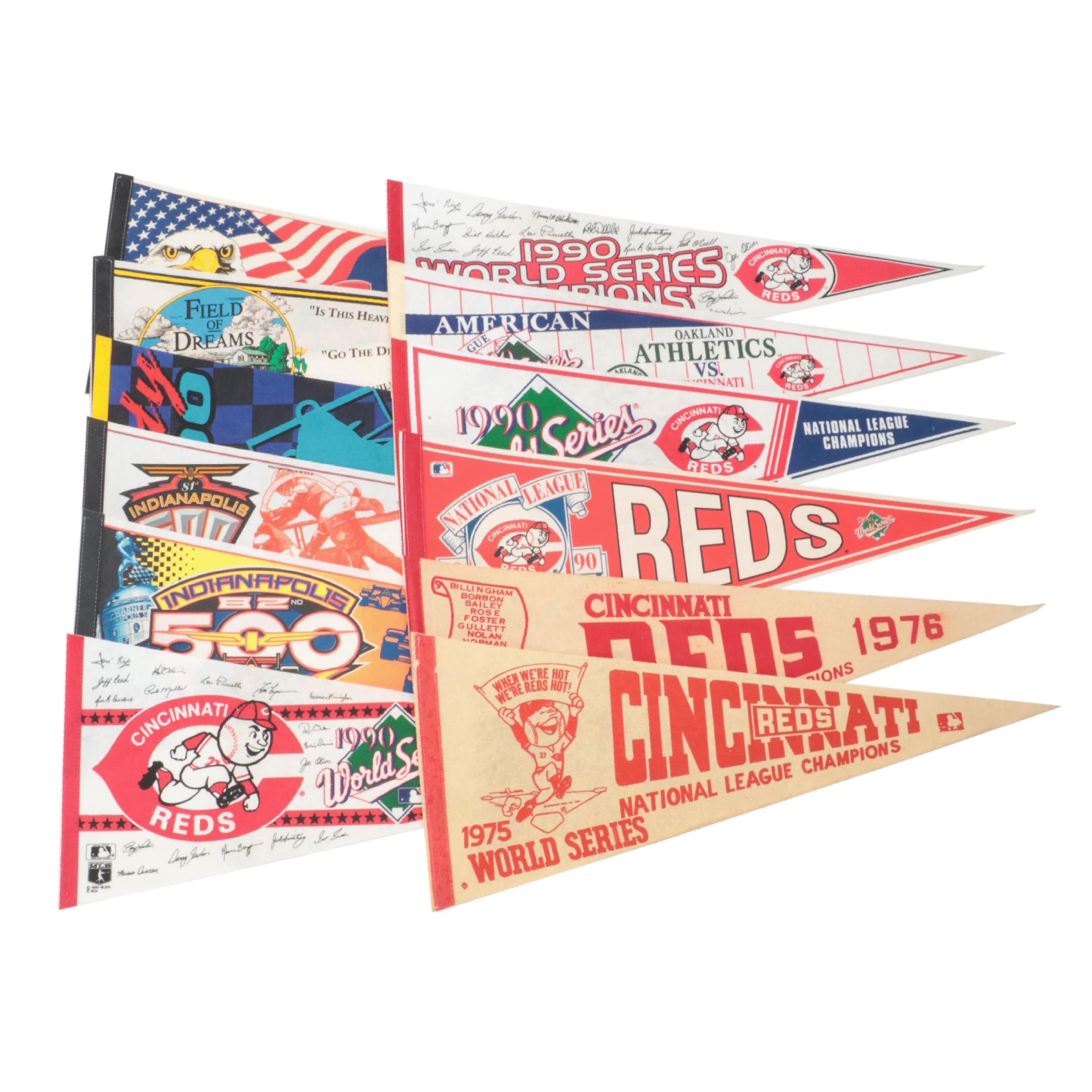 Cincinnati Reds 1975 W.S., Indianapolis 500, More Pennants, Flags, Late 20th C.
