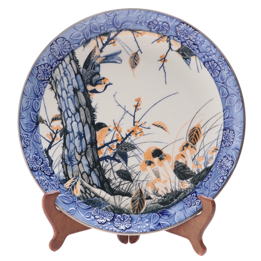 Hammersmith Farm Bird-Themed Ceramic Plate with Stand, Late 20th Century