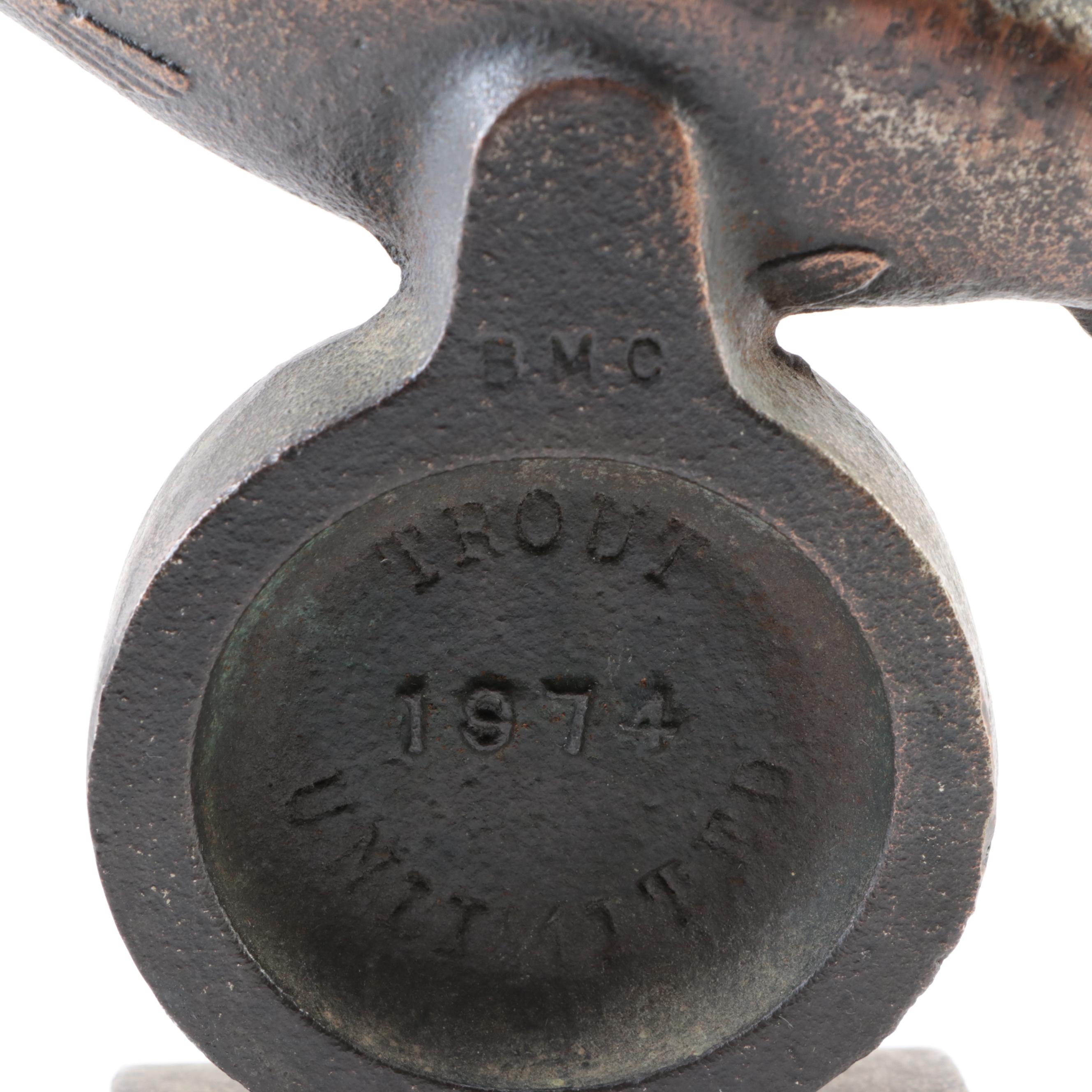 Cast Iron Horseshoe Bookends with Trout and Reel Bookend and Porcelain Figurine