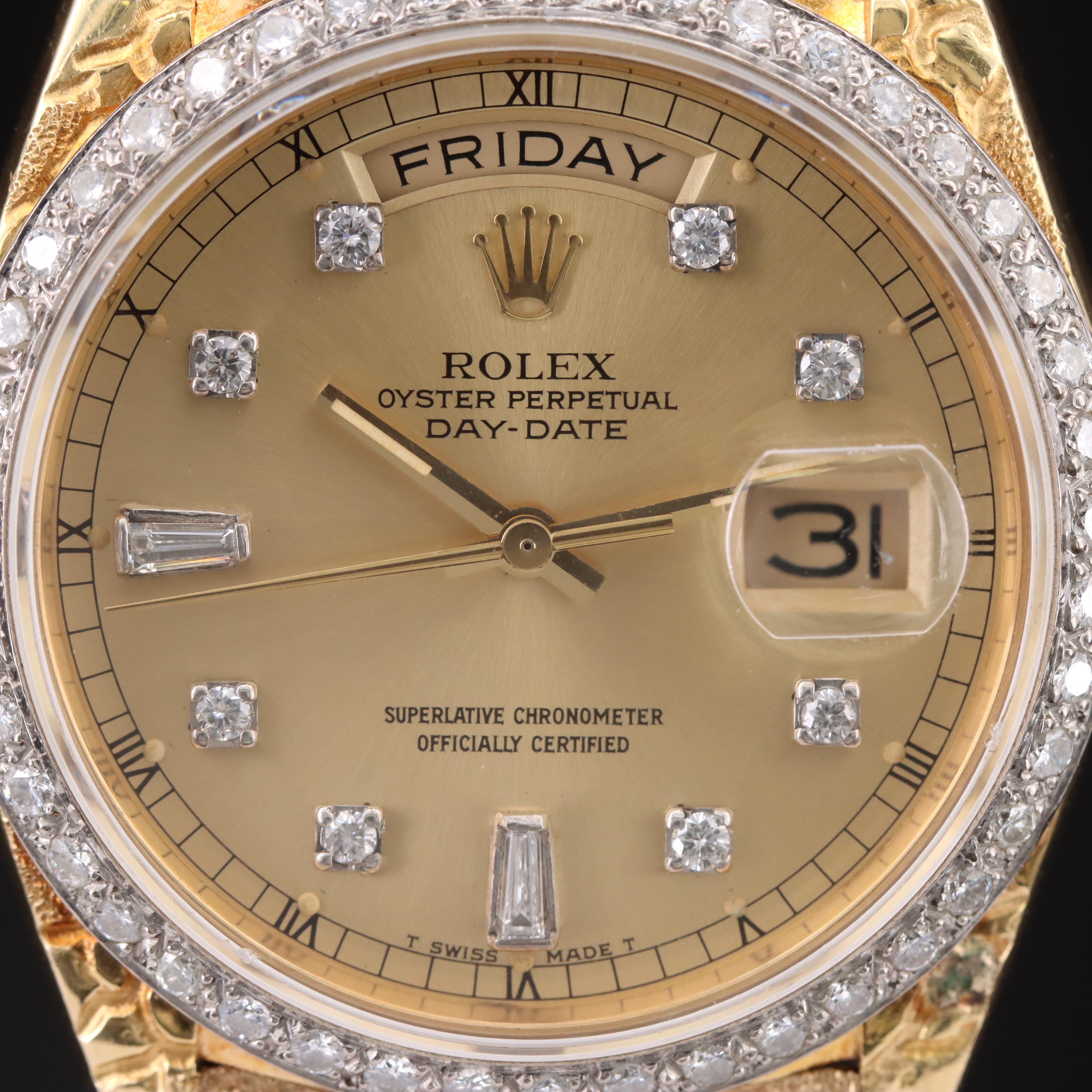 18K Rolex Oyster Perpetual Day-Date 1.06 CTW Diamond Bezel and Dial Watch