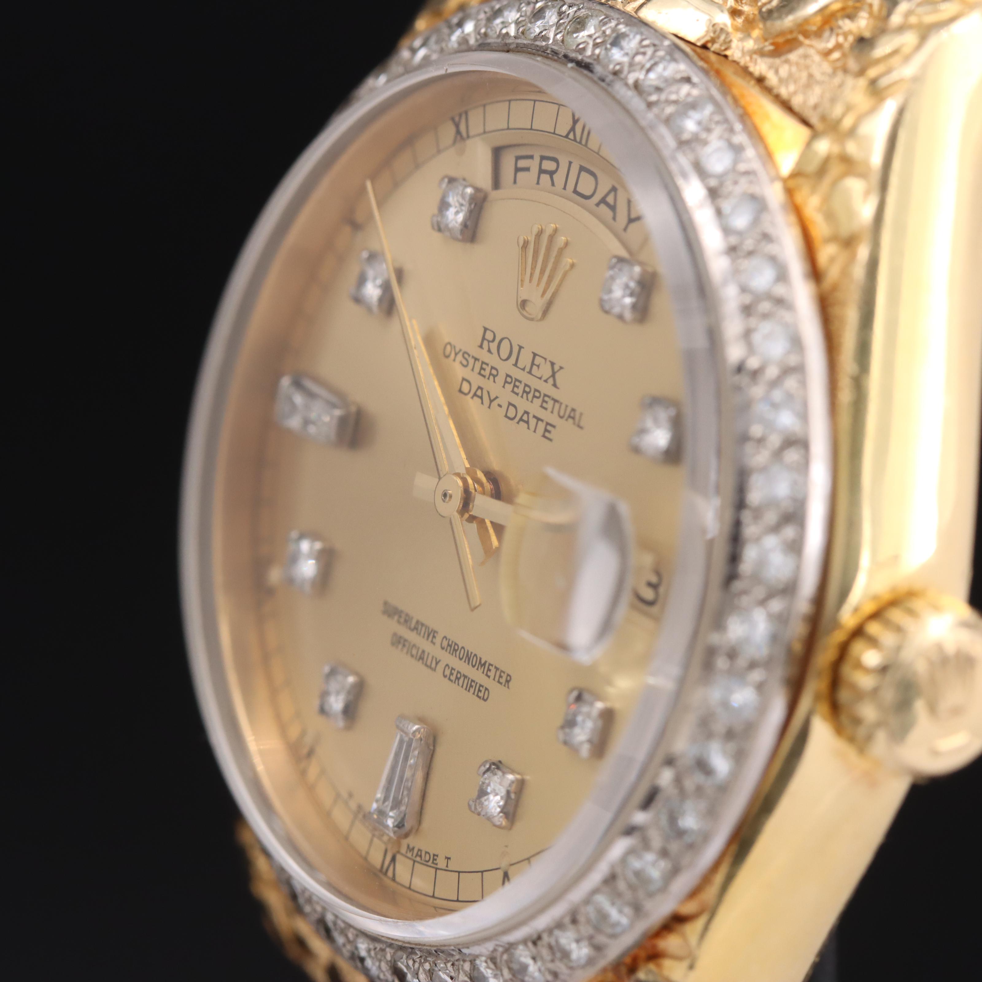 18K Rolex Oyster Perpetual Day-Date 1.06 CTW Diamond Bezel and Dial Watch