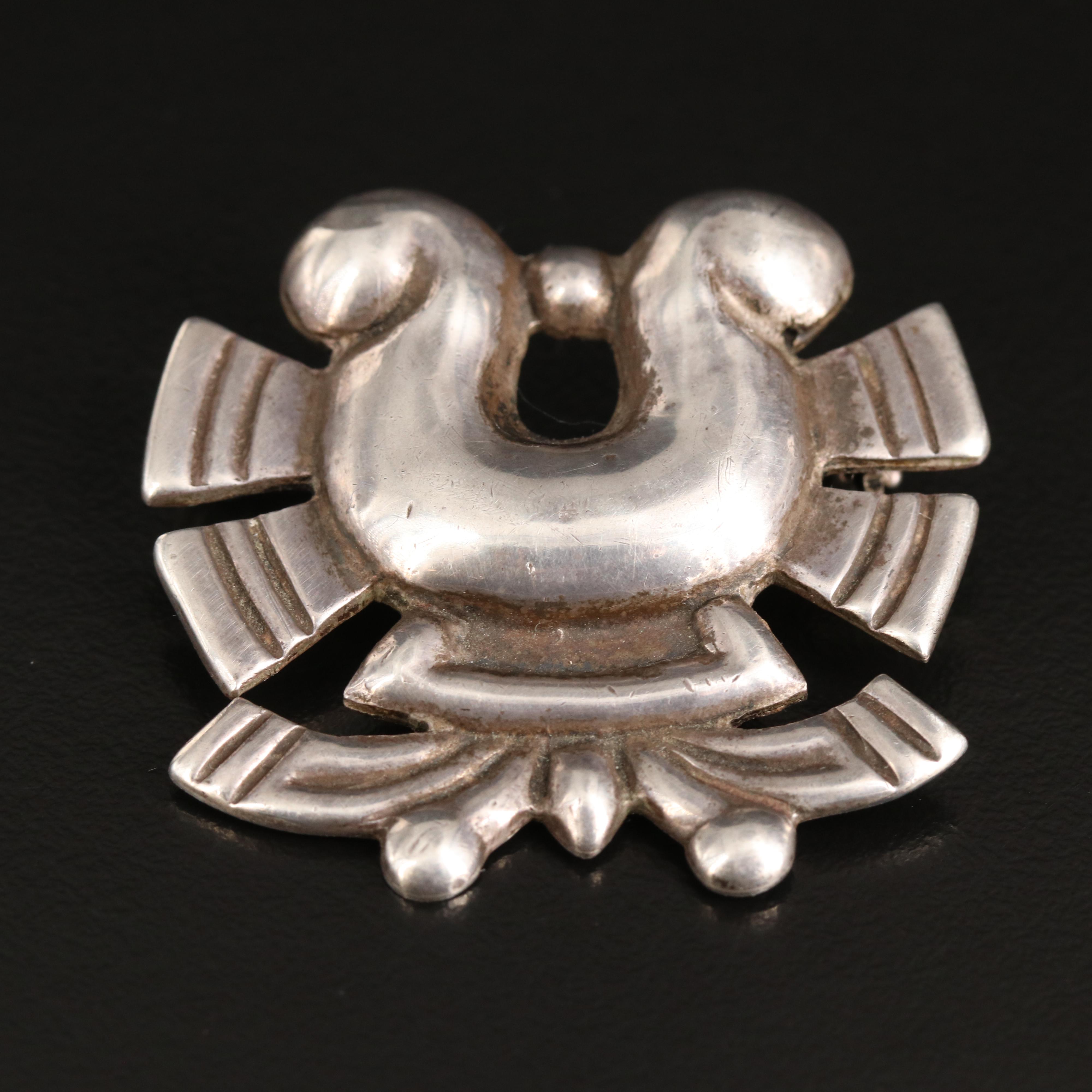 William Spratling Sterling Aztec Motif Pin