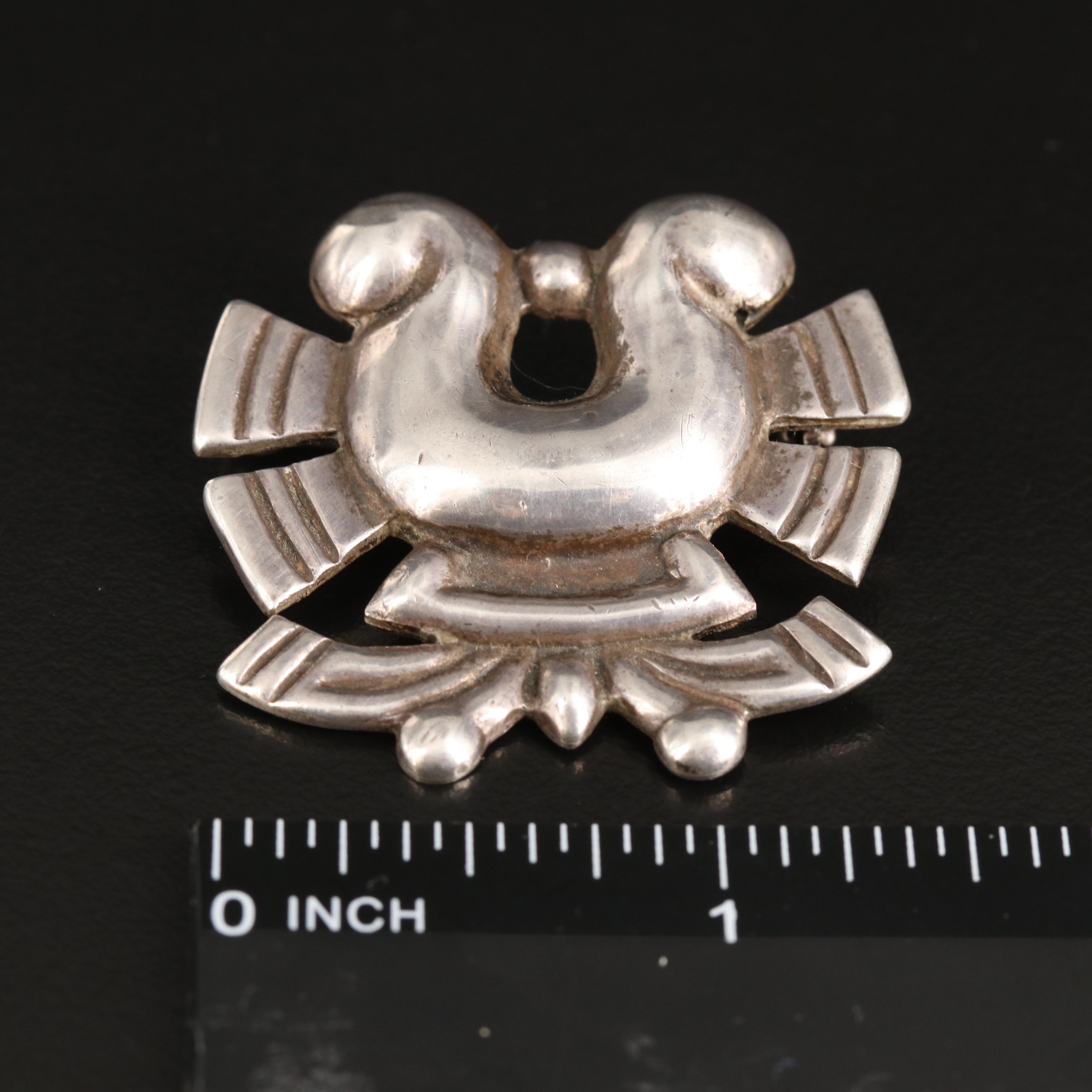 William Spratling Sterling Aztec Motif Pin