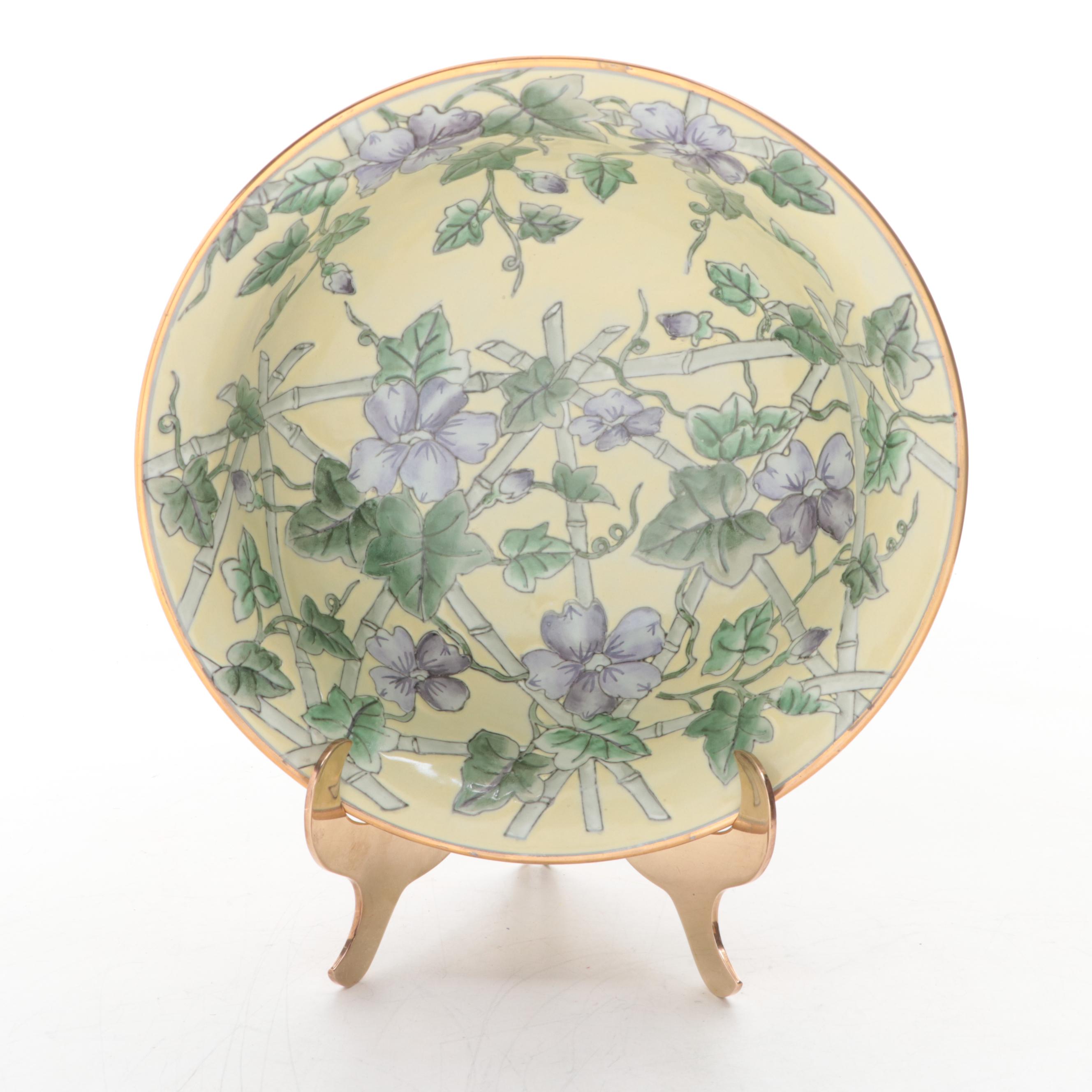 Andrea by Sadek Chinese Style Porcelain Bowl With Brass Twist Candlesticks