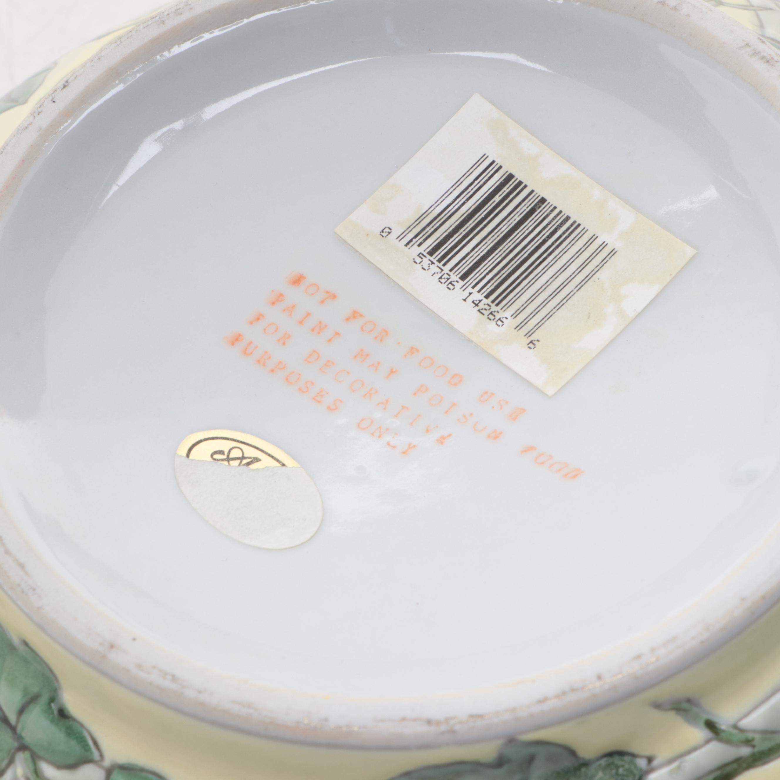 Andrea by Sadek Chinese Style Porcelain Bowl With Brass Twist Candlesticks