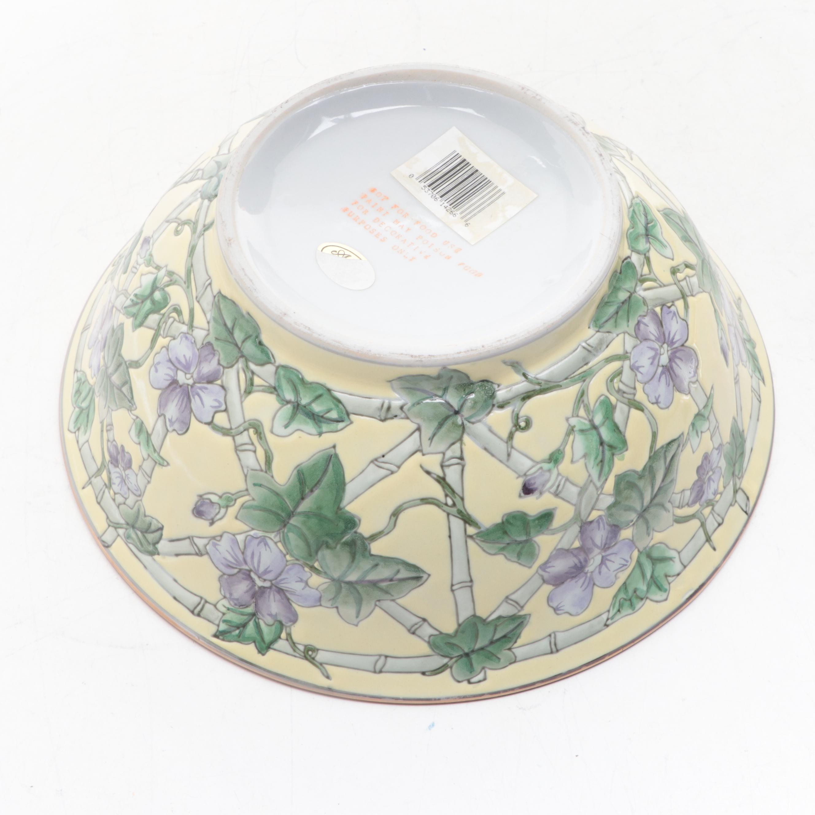 Andrea by Sadek Chinese Style Porcelain Bowl With Brass Twist Candlesticks