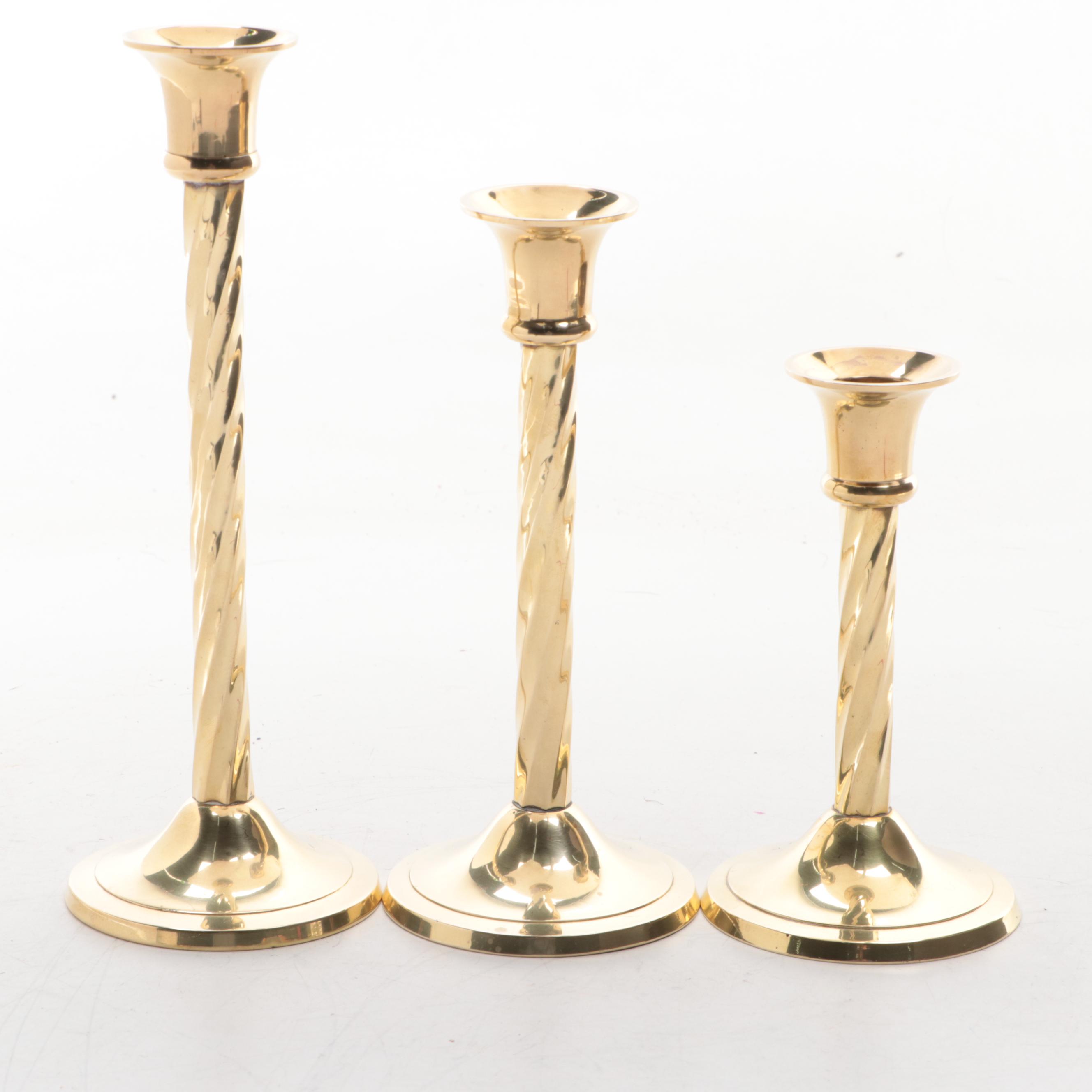 Andrea by Sadek Chinese Style Porcelain Bowl With Brass Twist Candlesticks