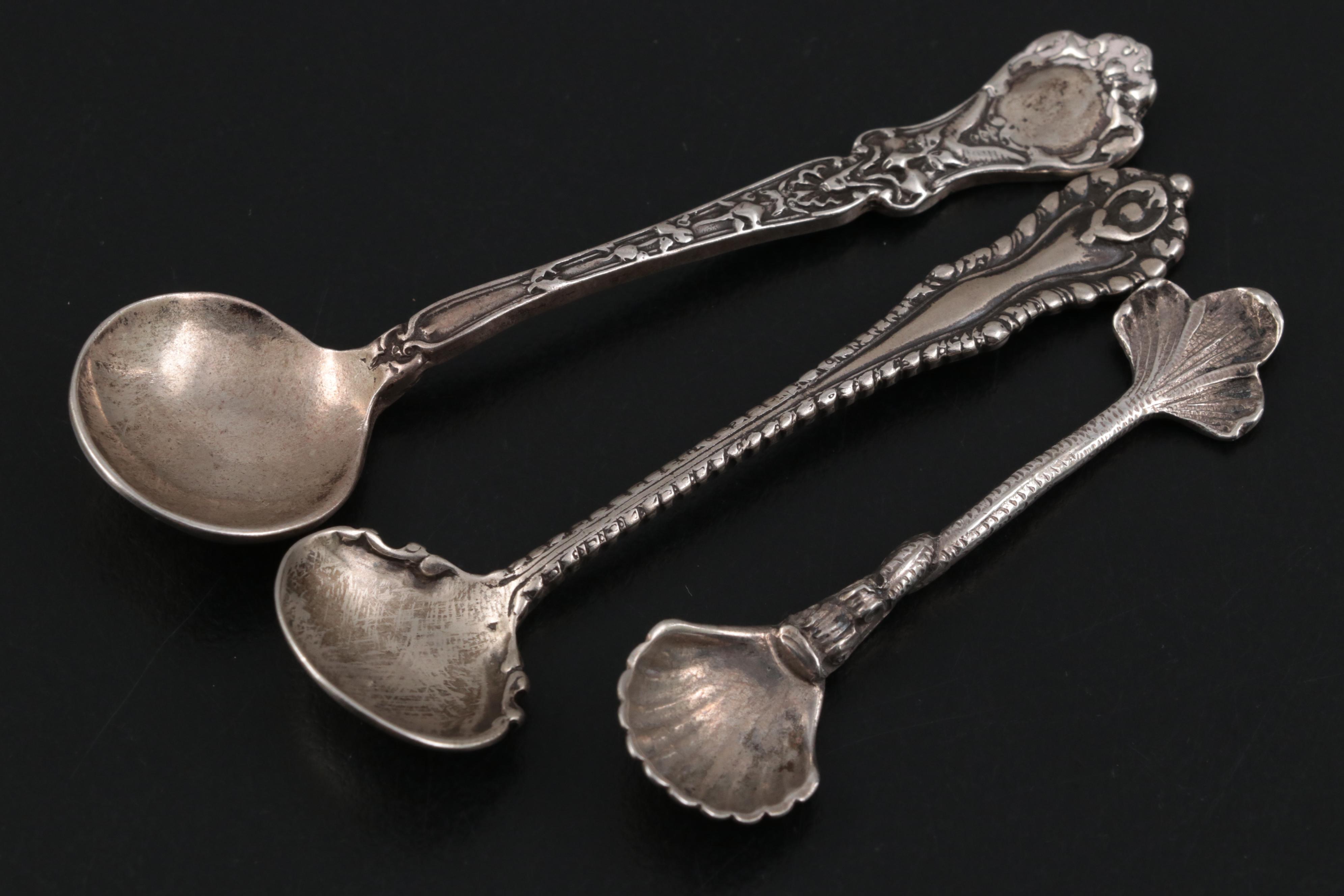 Sterling and 800 Silver Salt Cellars and Salt Spoons