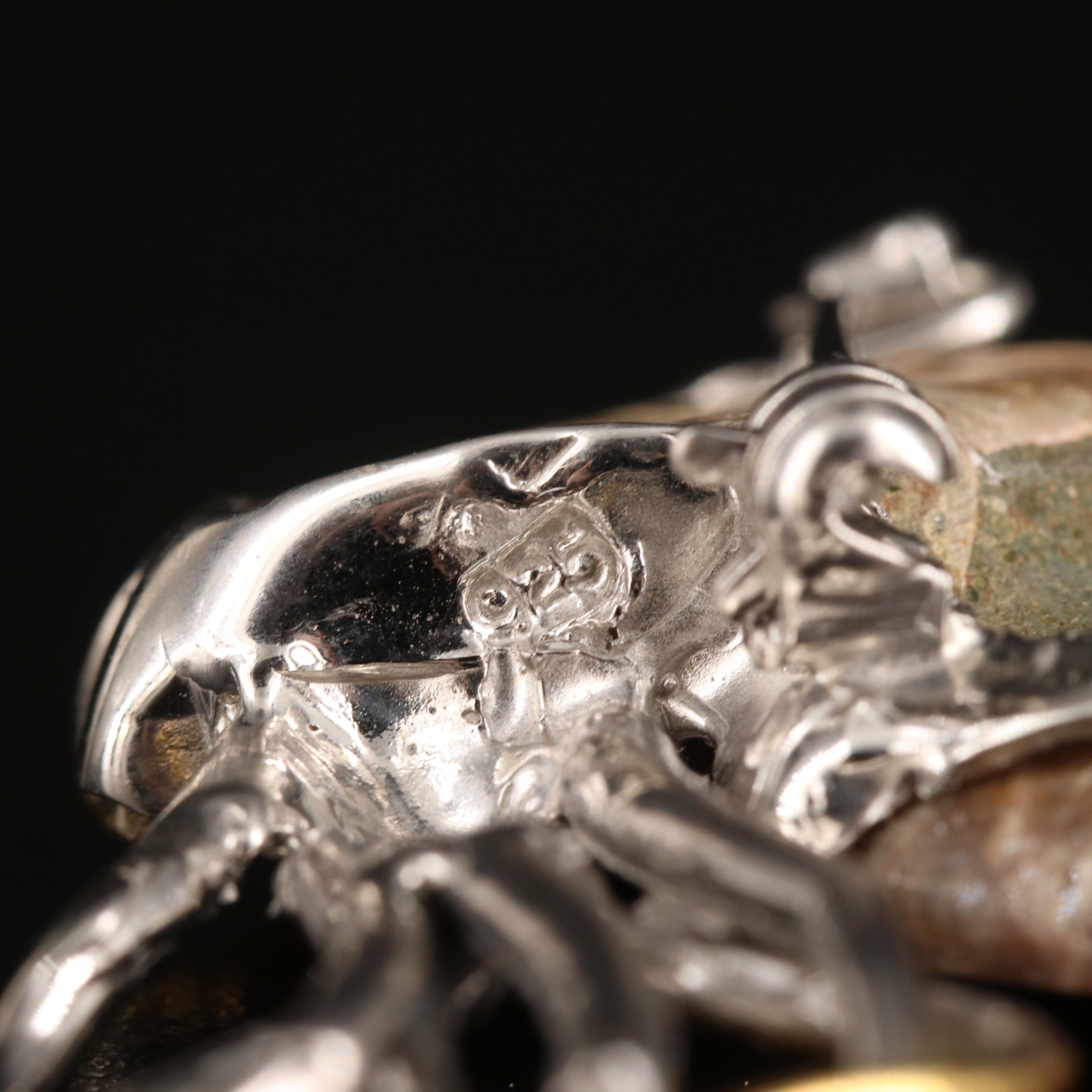 Sterling Ammonite and Emerald Nautilus Brooch