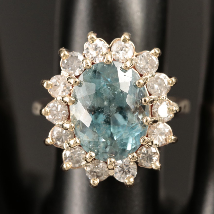 14K 4.74 CT Aquamarine and 1.05 CTW Diamond Ring with GIA Report