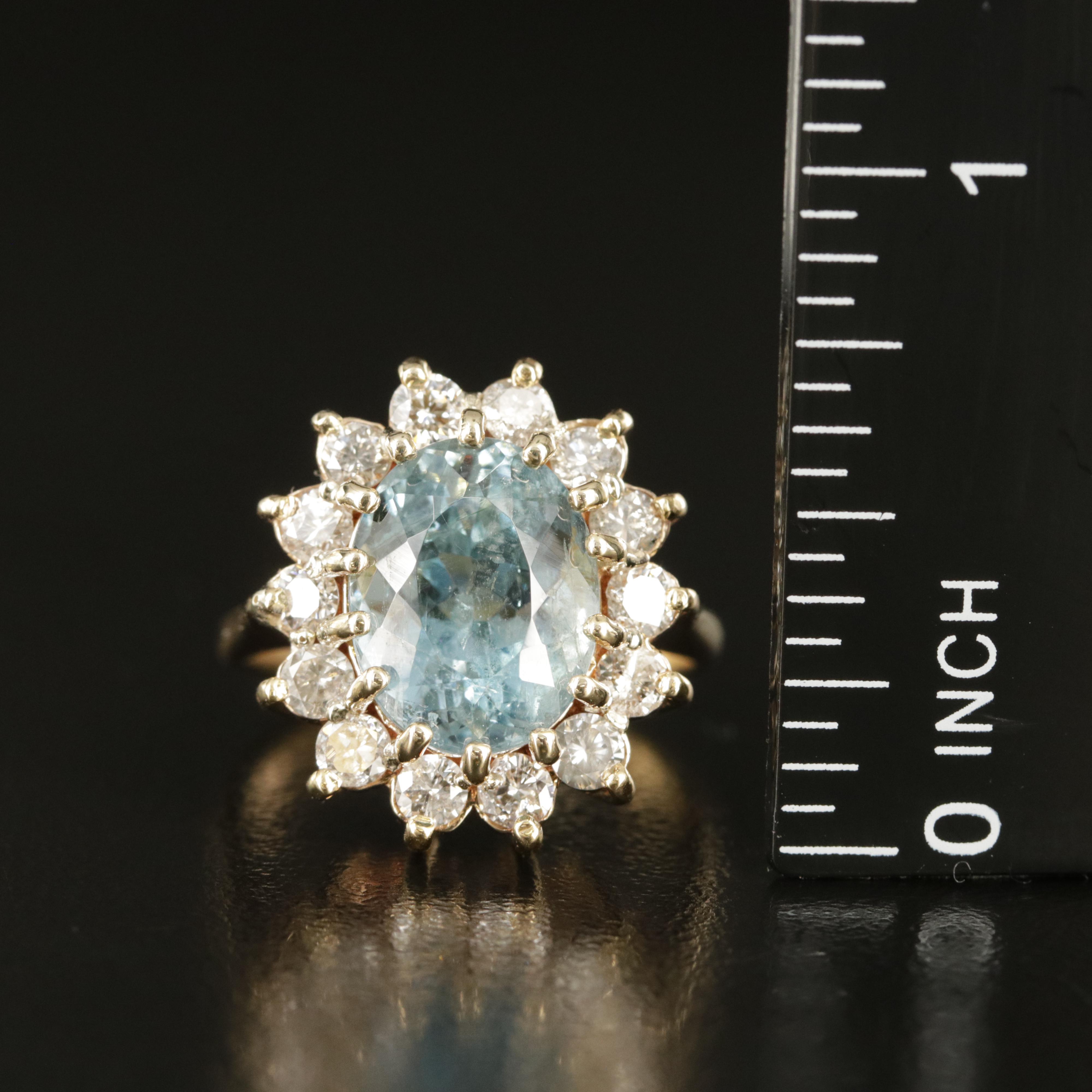14K 4.74 CT Aquamarine and 1.05 CTW Diamond Ring with GIA Report