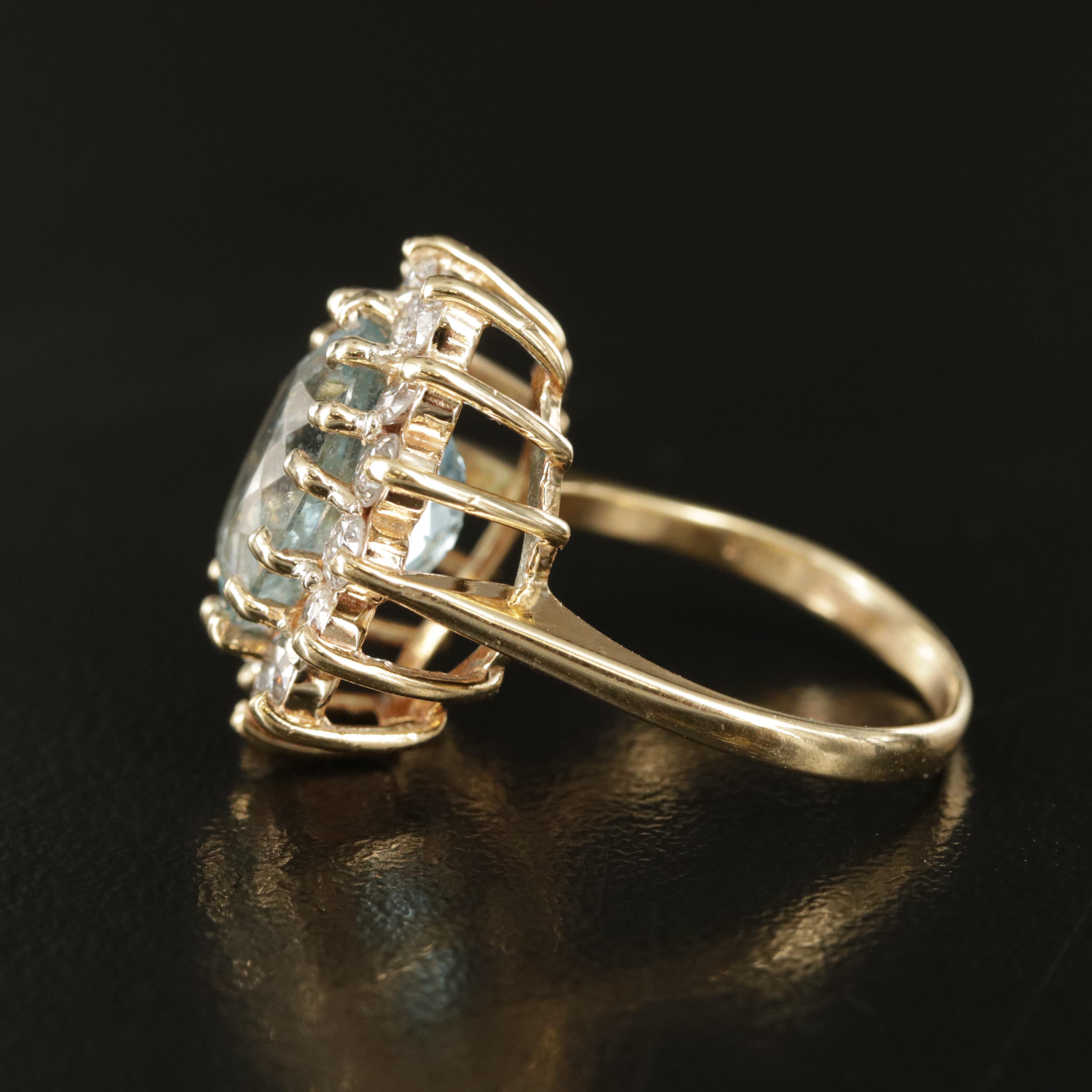 14K 4.74 CT Aquamarine and 1.05 CTW Diamond Ring with GIA Report