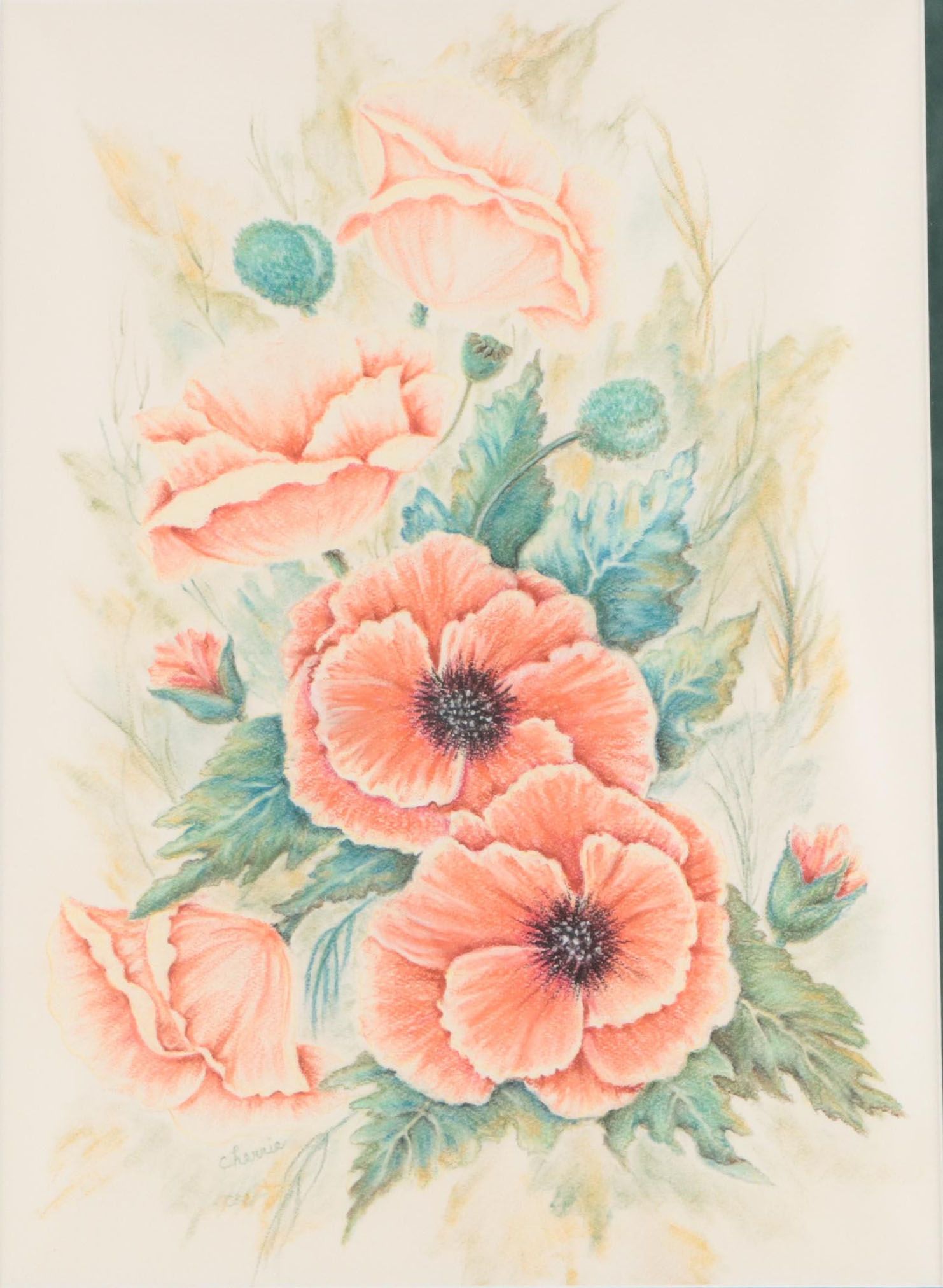 Cherrie Floral Arrangement Pastel Drawing