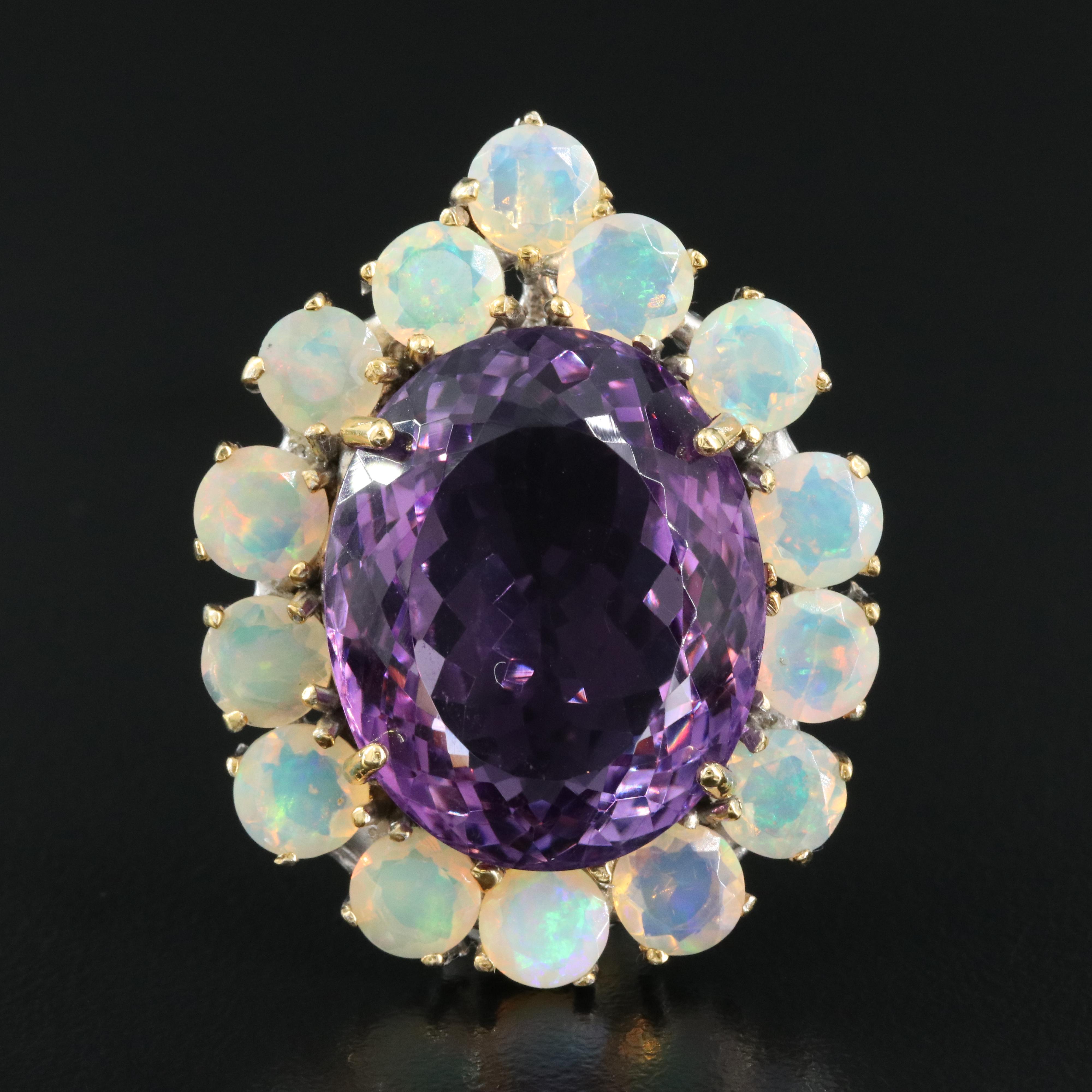 Sterling Amethyst and Opal Brooch