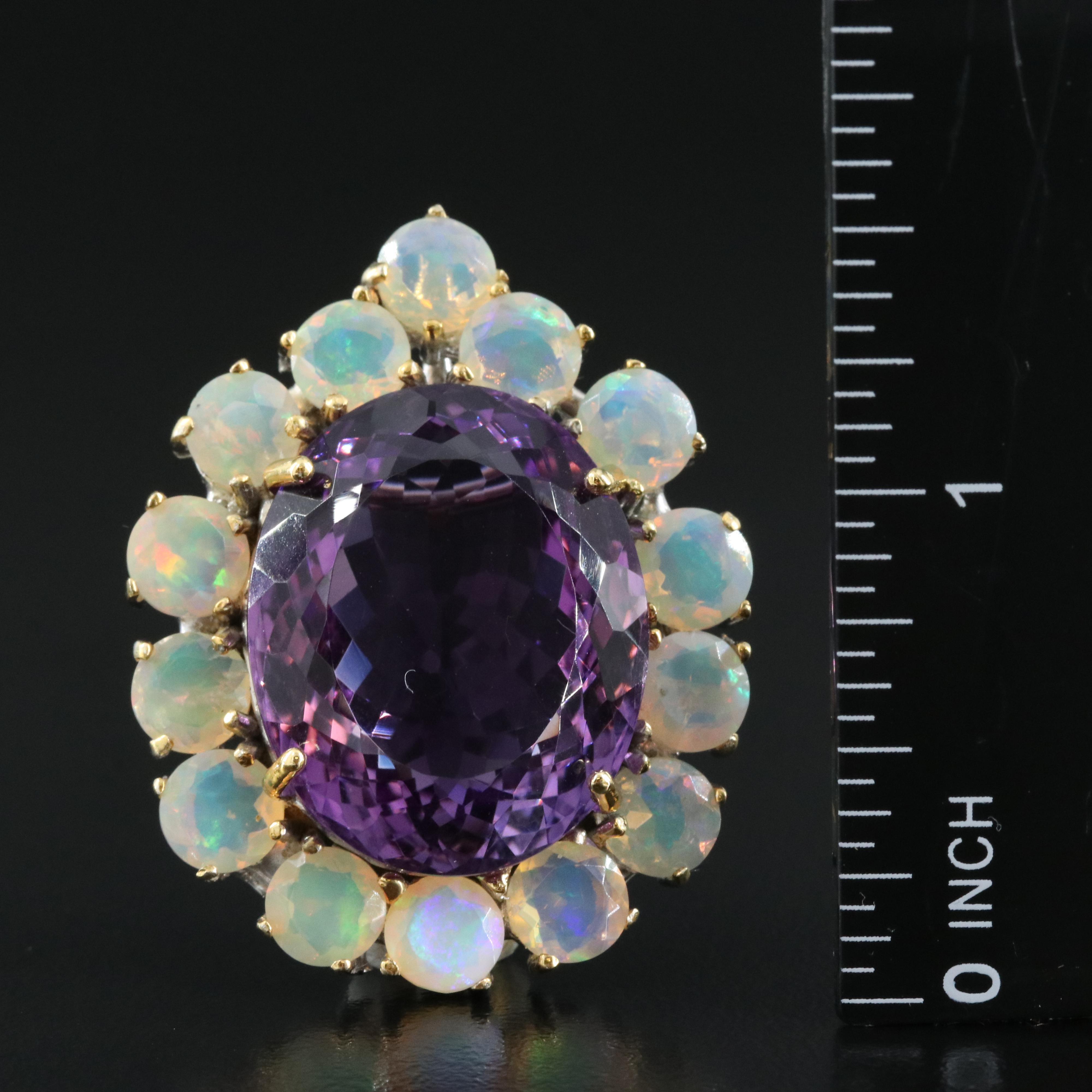 Sterling Amethyst and Opal Brooch