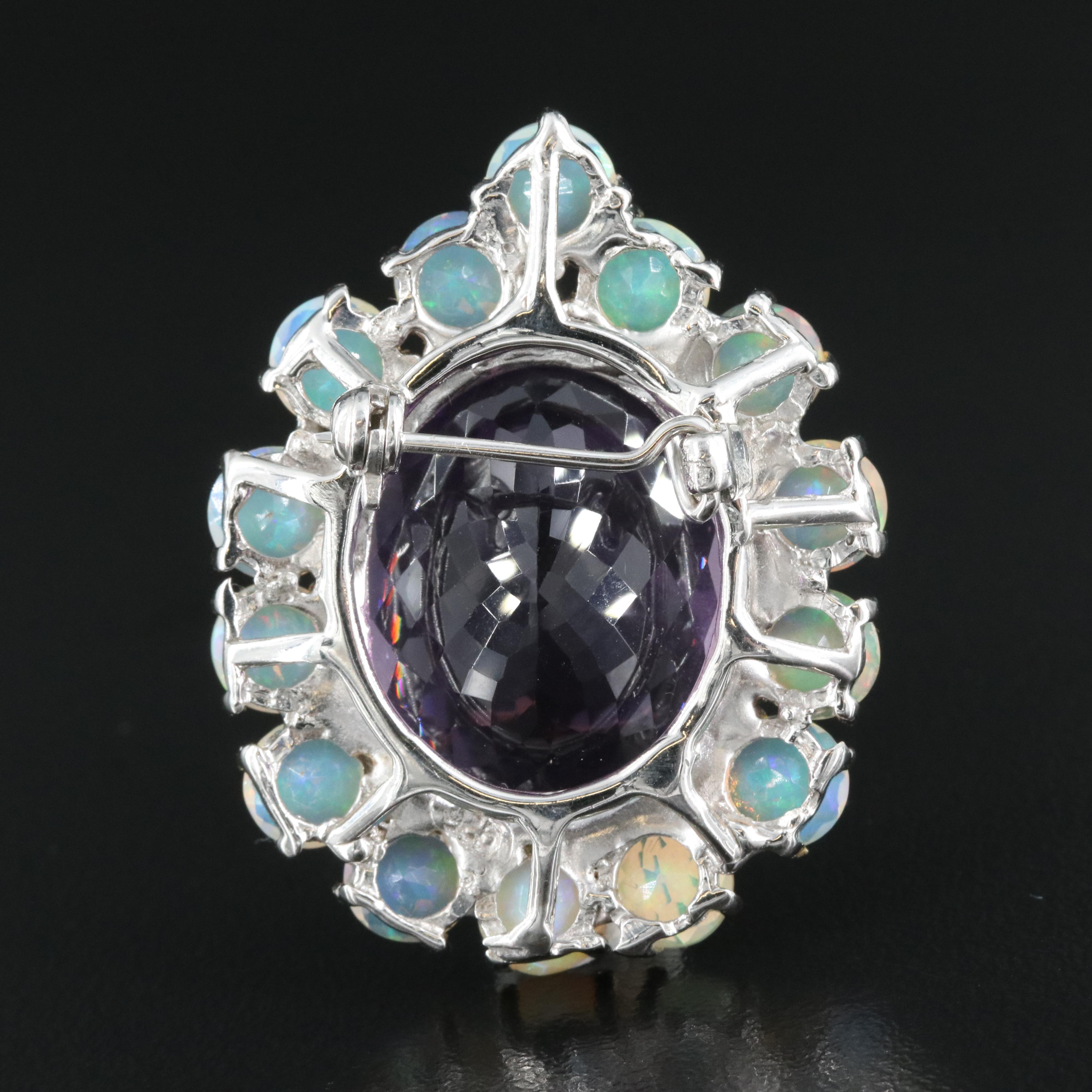 Sterling Amethyst and Opal Brooch