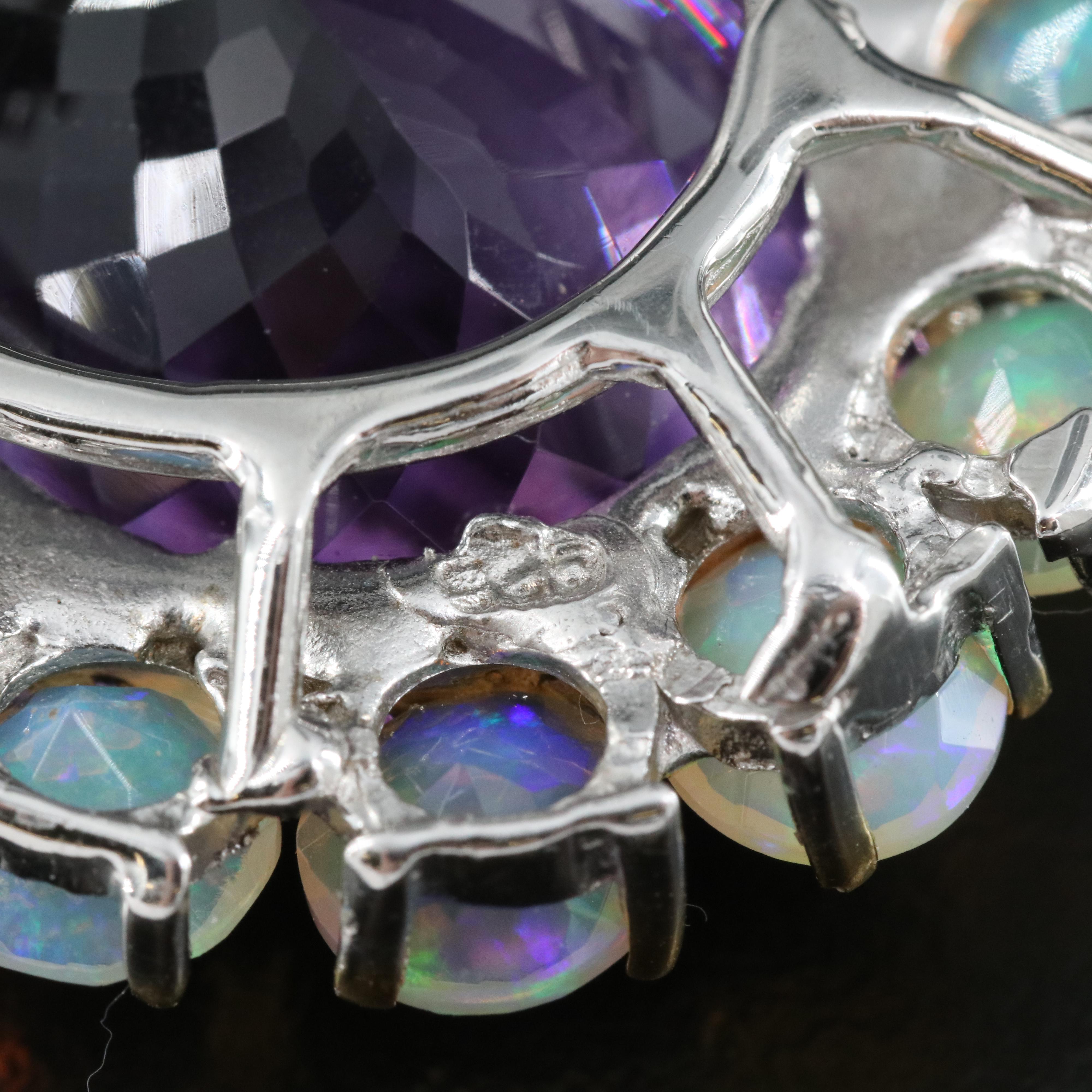 Sterling Amethyst and Opal Brooch