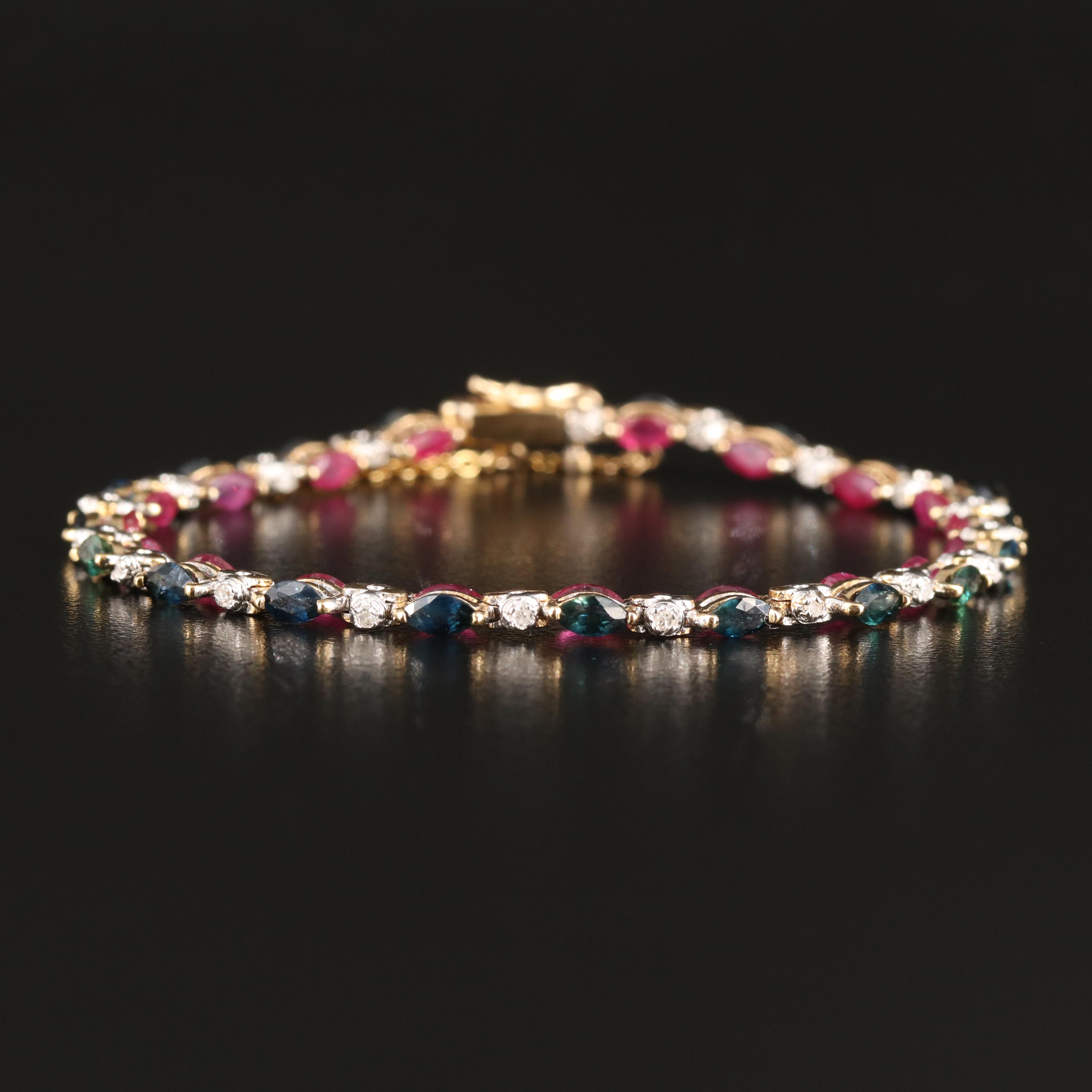 14K Ruby, Sapphire and Diamond Reversible Bracelet